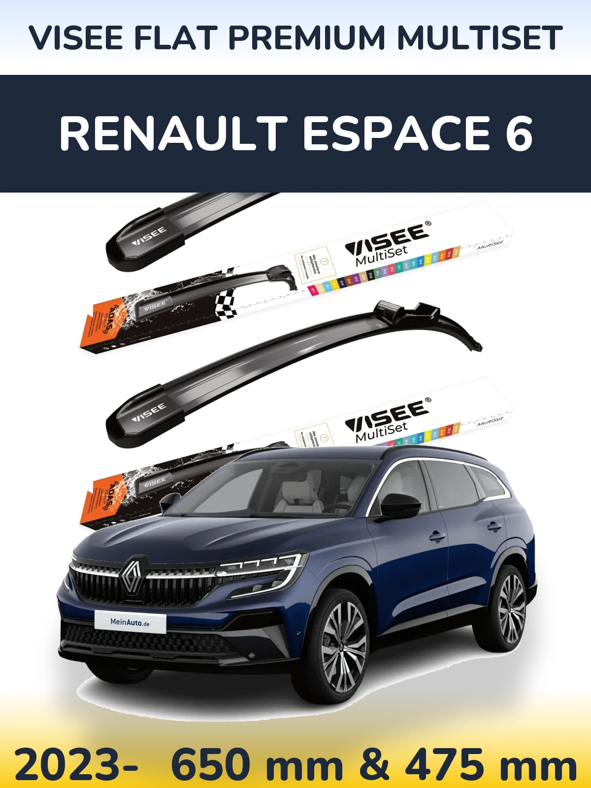 Sada předních stěračů VISEE FLAT PREMIUM MultiSet 650 a 475 mm pro Renault Espace 6 2023-2026