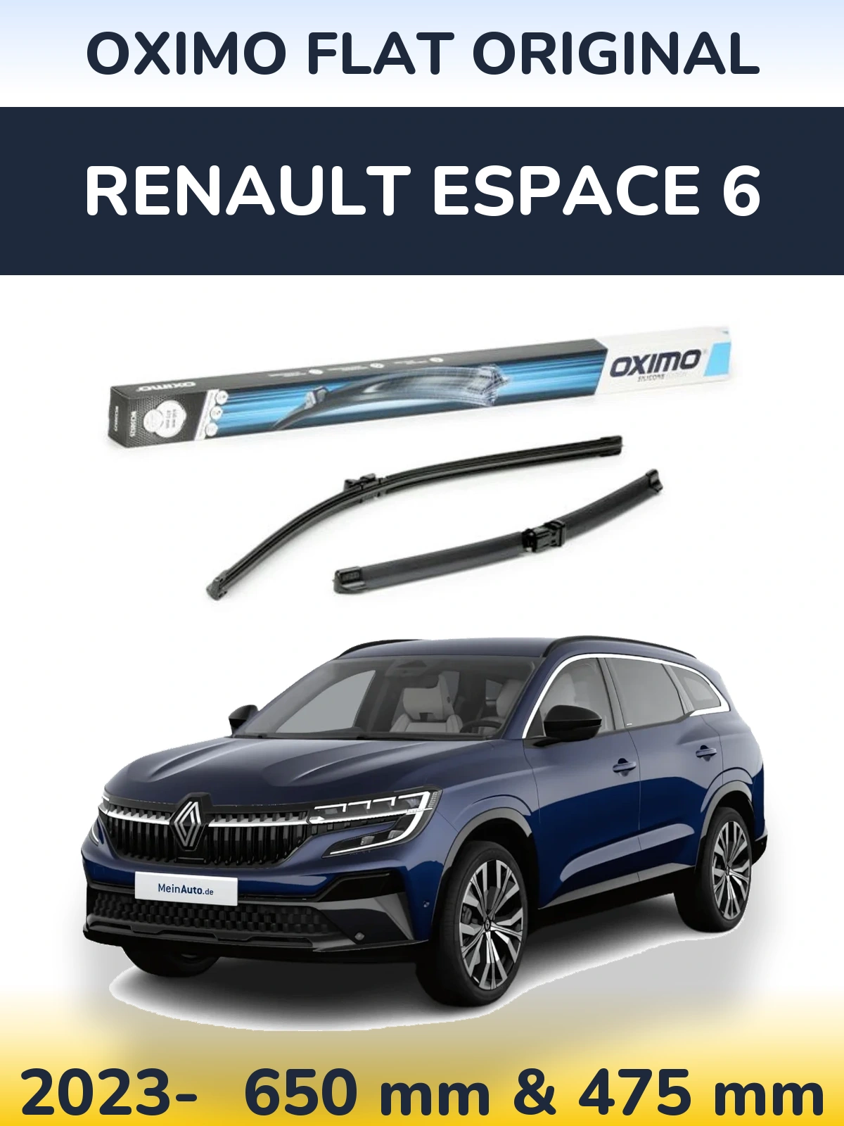 Комплект передніх щіток Oximo Flat Original 650 & 475 мм для Renault Espace 6 2023-2026