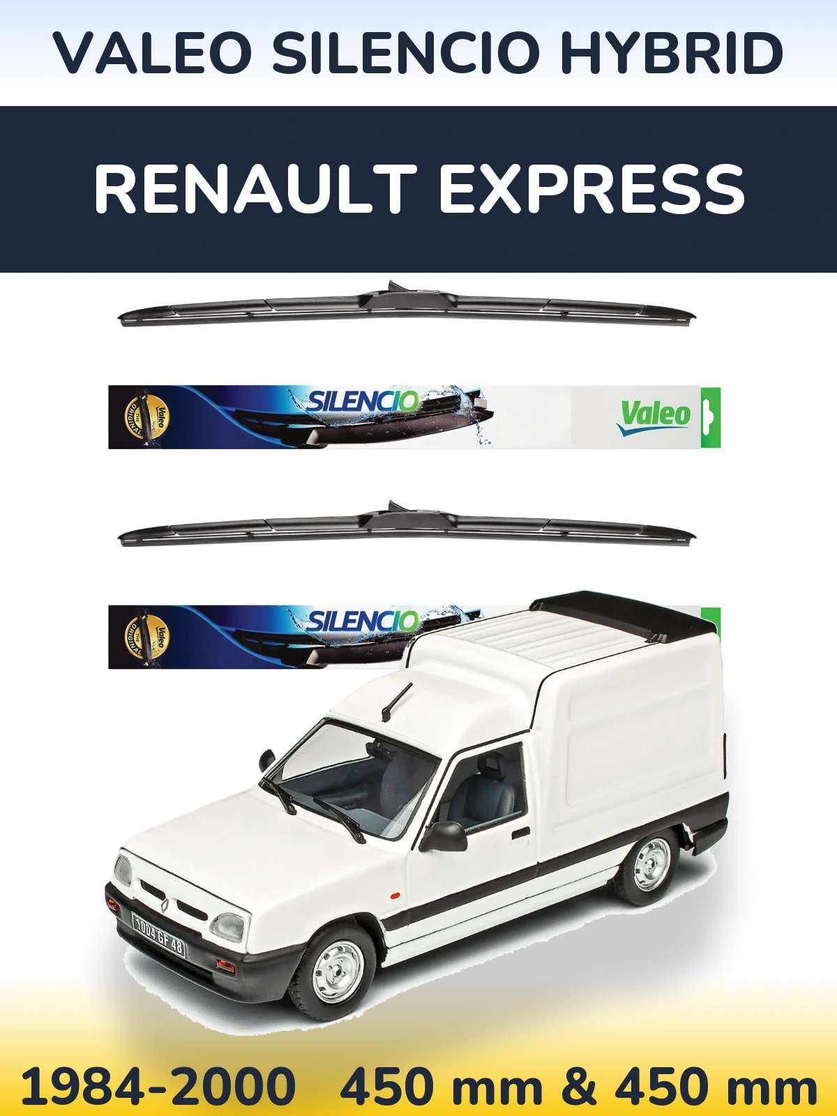 Sada předních stěračů Valeo Silencio Hybrid 450 a 450 mm pro Renault Express 1984-2000