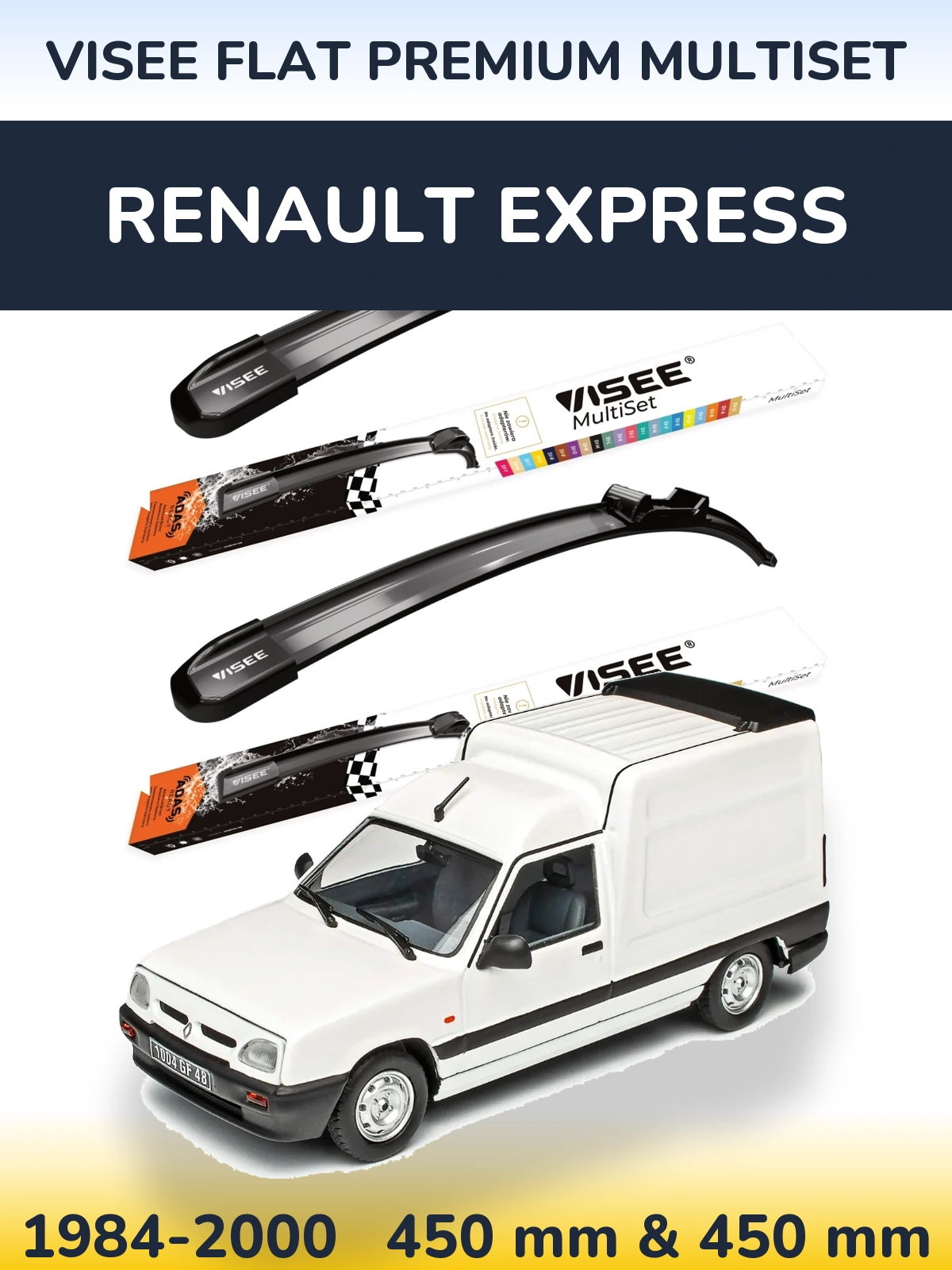 Комплект передніх щіток VISEE FLAT PREMIUM MultiSet 450 & 450 мм для Renault Express 1984-2000