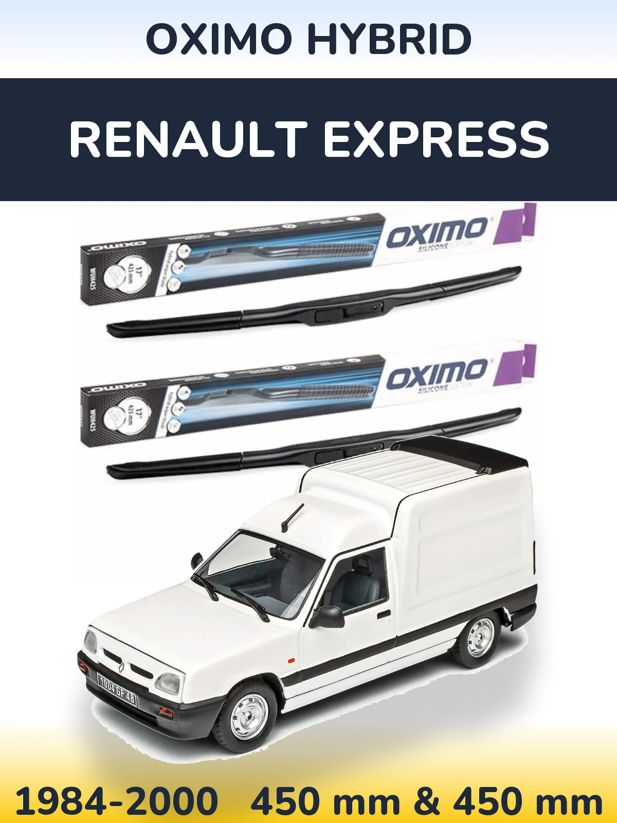 Sada předních stěračů Oximo Hybrid 450 a 450 mm pro Renault Express 1984-2000