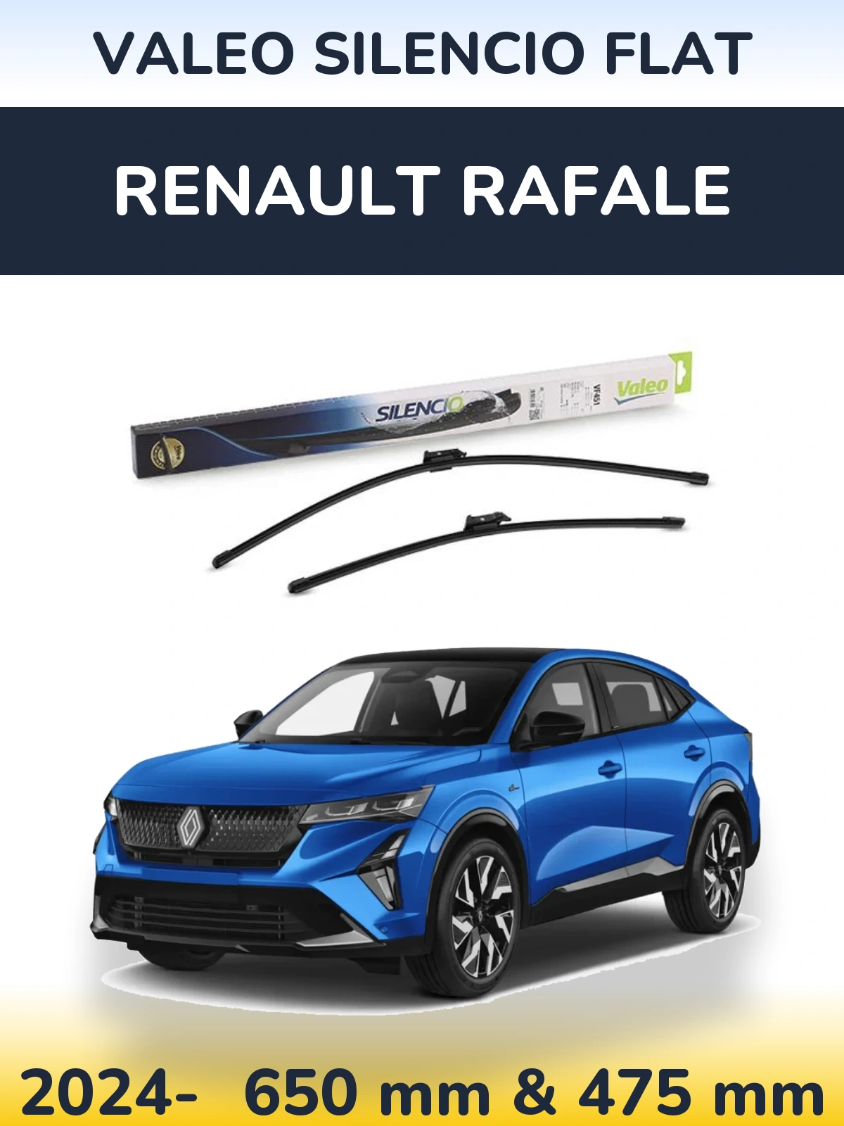 Sada předních stěračů Valeo Silencio Flat 650 a 475 mm pro Renault Rafale 2024-2026