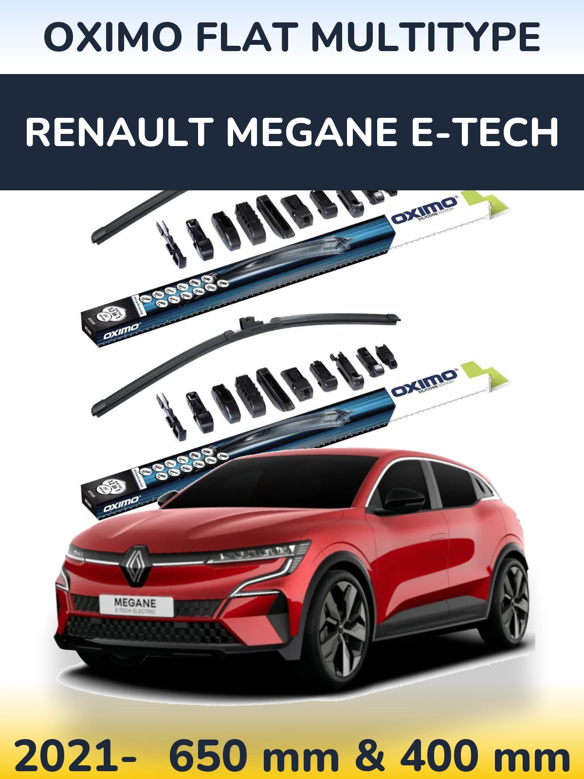 Sada předních stěračů Oximo Flat MultiType 650 a 400 mm pro Renault Megane E-Tech 2021-2026