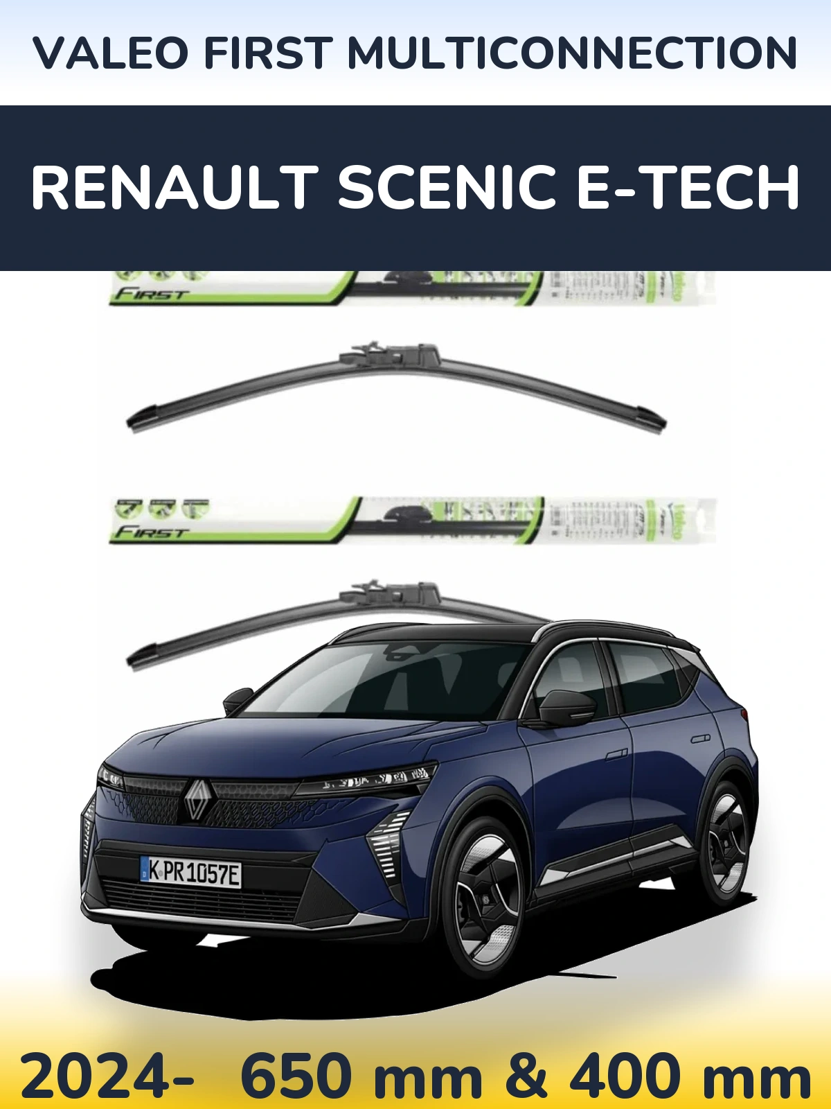 Комплект передніх щіток Valeo First MultiConnection 650 & 400 мм для Renault Scenic E-Tech 2024-2026