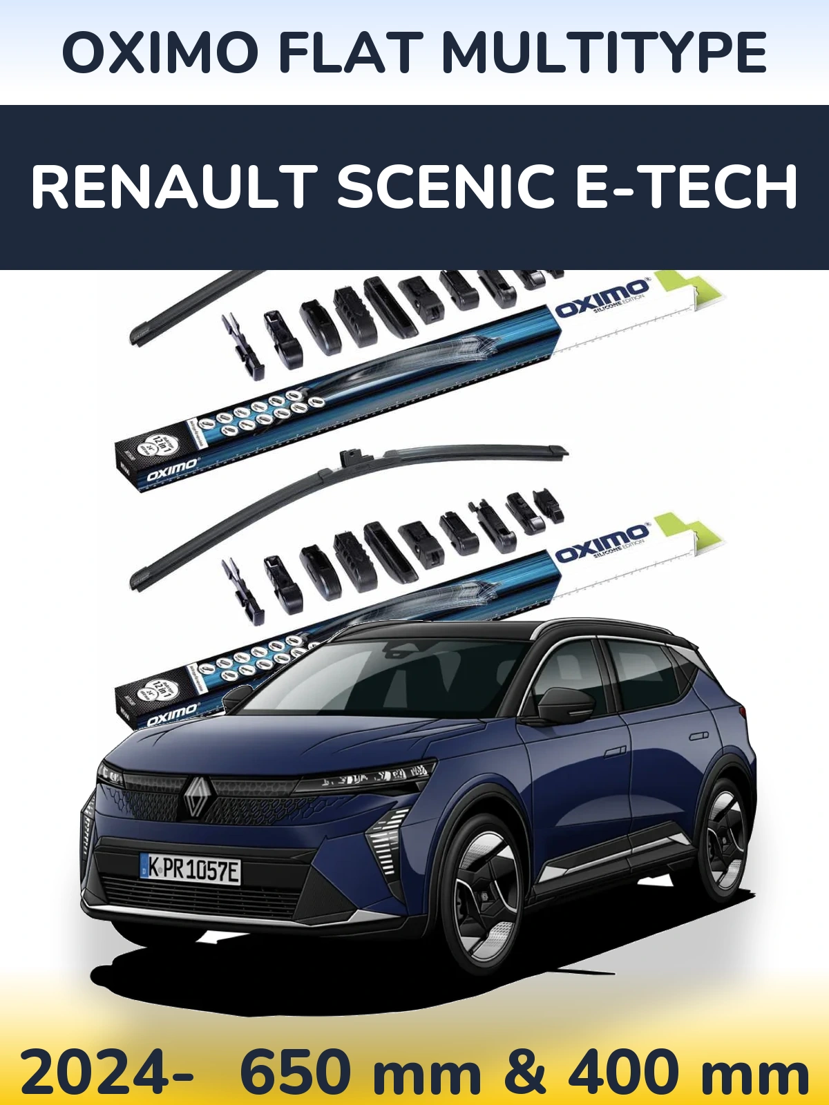 Sada předních stěračů Oximo Flat MultiType 650 a 400 mm pro Renault Scenic E-Tech 2024-2026