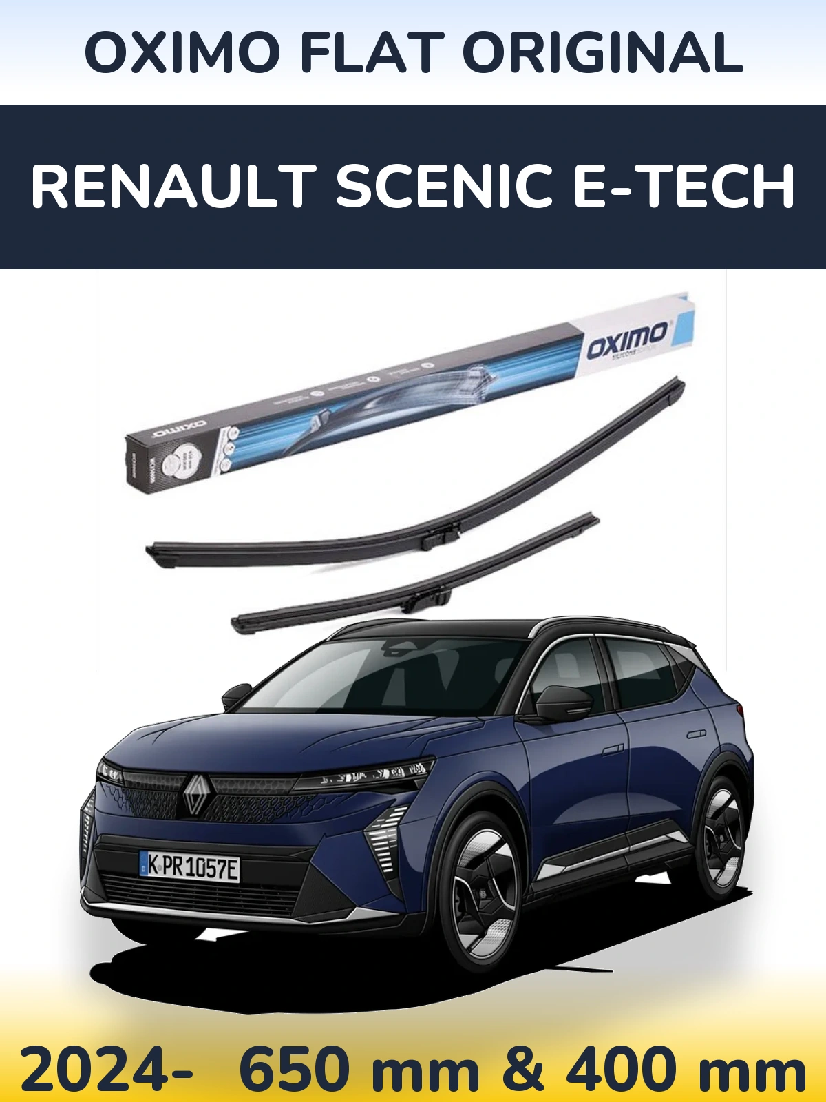 Комплект передніх щіток Oximo Flat Original 650 & 400 мм для Renault Scenic E-Tech 2024-2026