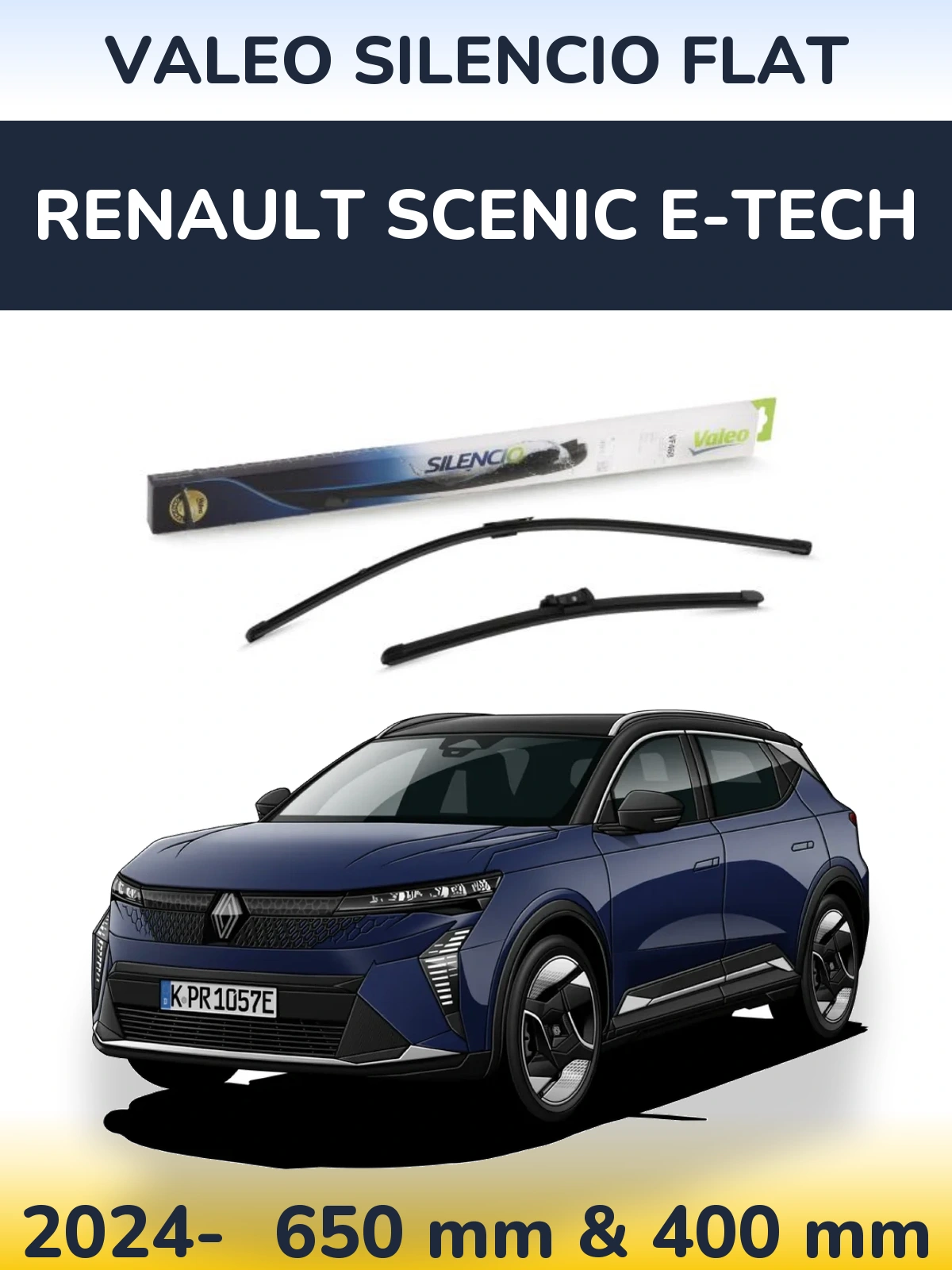 Sada předních stěračů Valeo Silencio Flat 650 a 400 mm pro Renault Scenic E-Tech 2024-2026