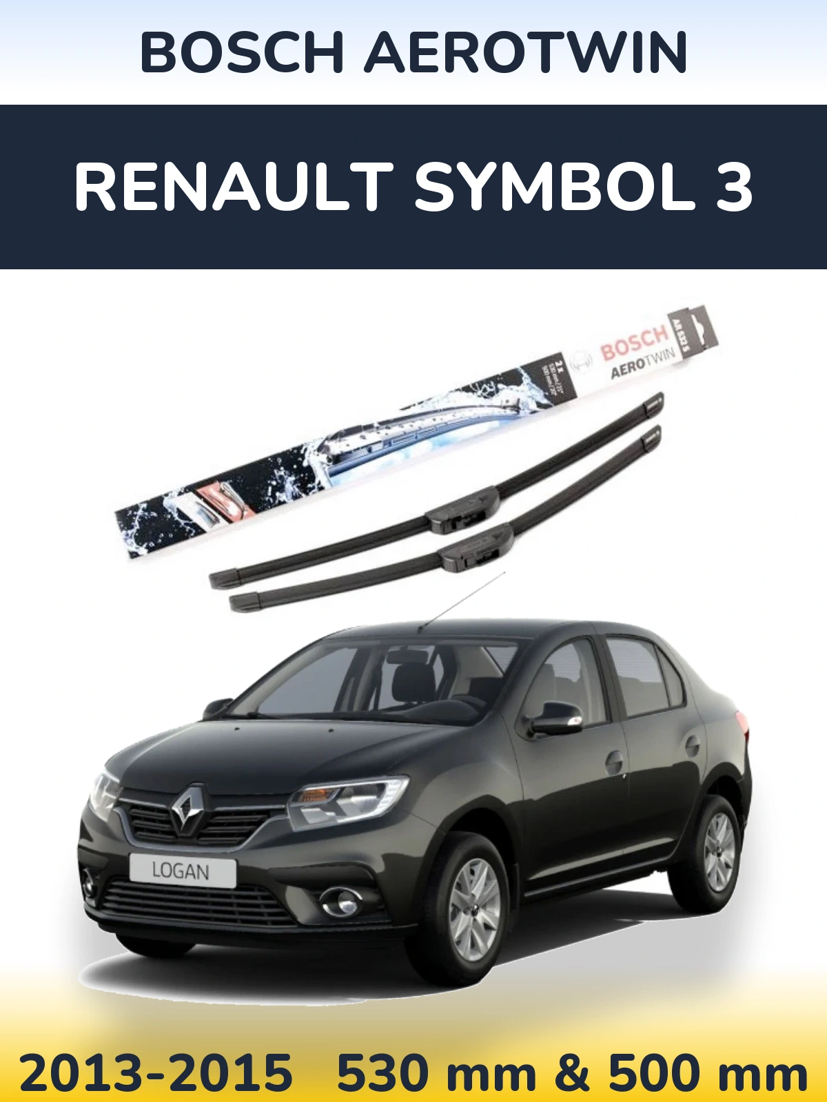 Sada předních stěračů BOSCH AeroTwin 530 a 500 mm pro Renault Symbol 3 2013-2015