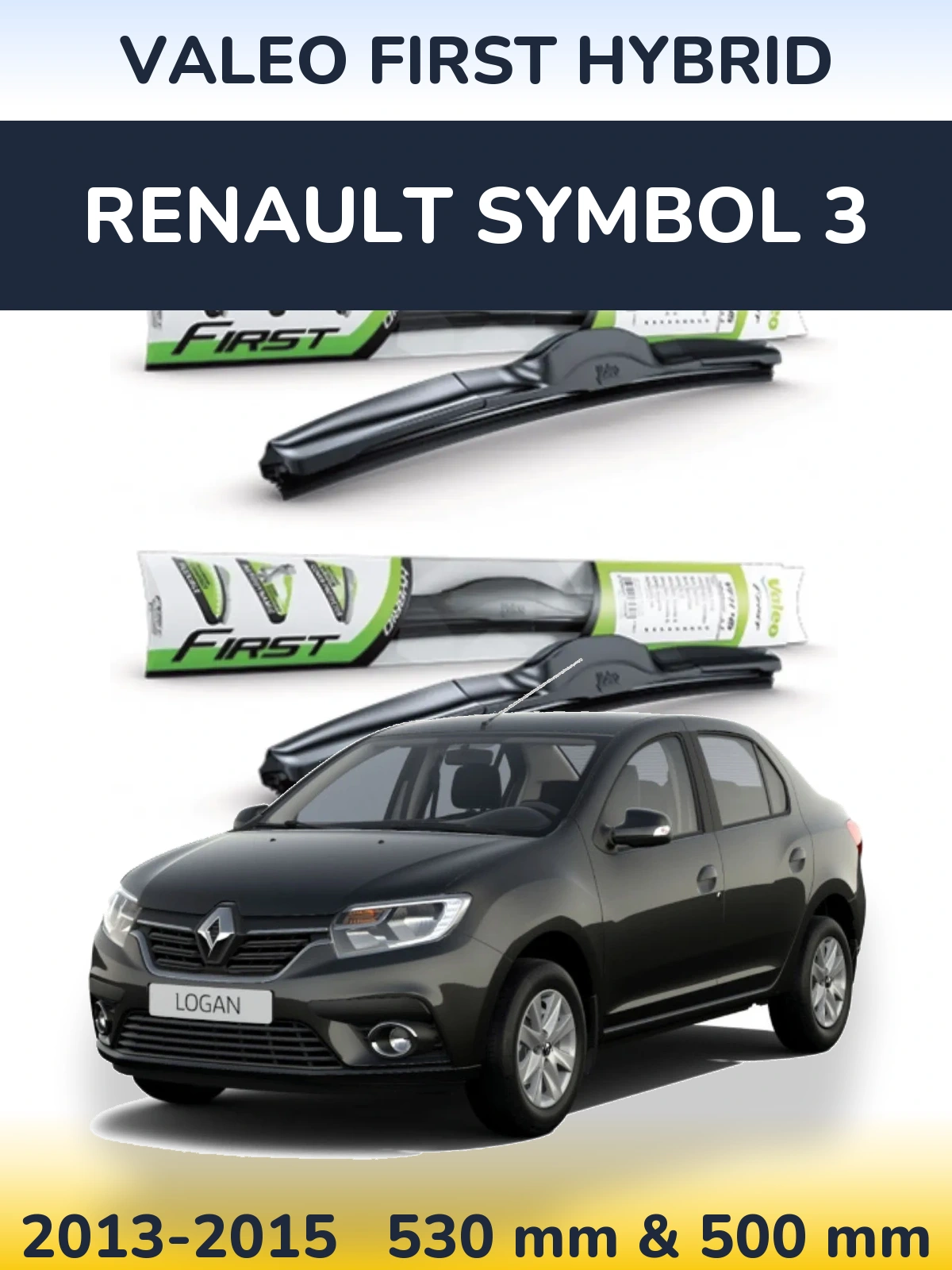 Sada předních stěračů Valeo First Hybrid 530 a 500 mm pro Renault Symbol 3 2013-2015