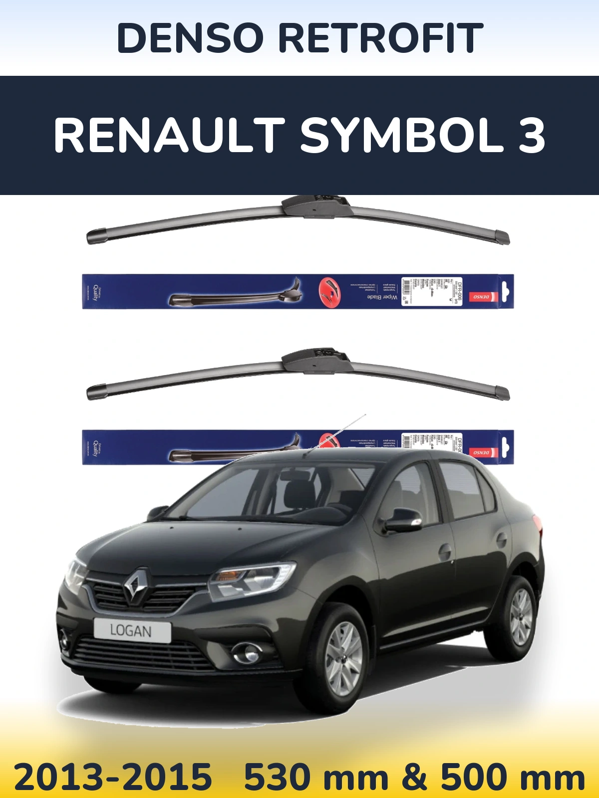 Sada předních stěračů Denso Retrofit 530 a 500 mm pro Renault Symbol 3 2013-2015