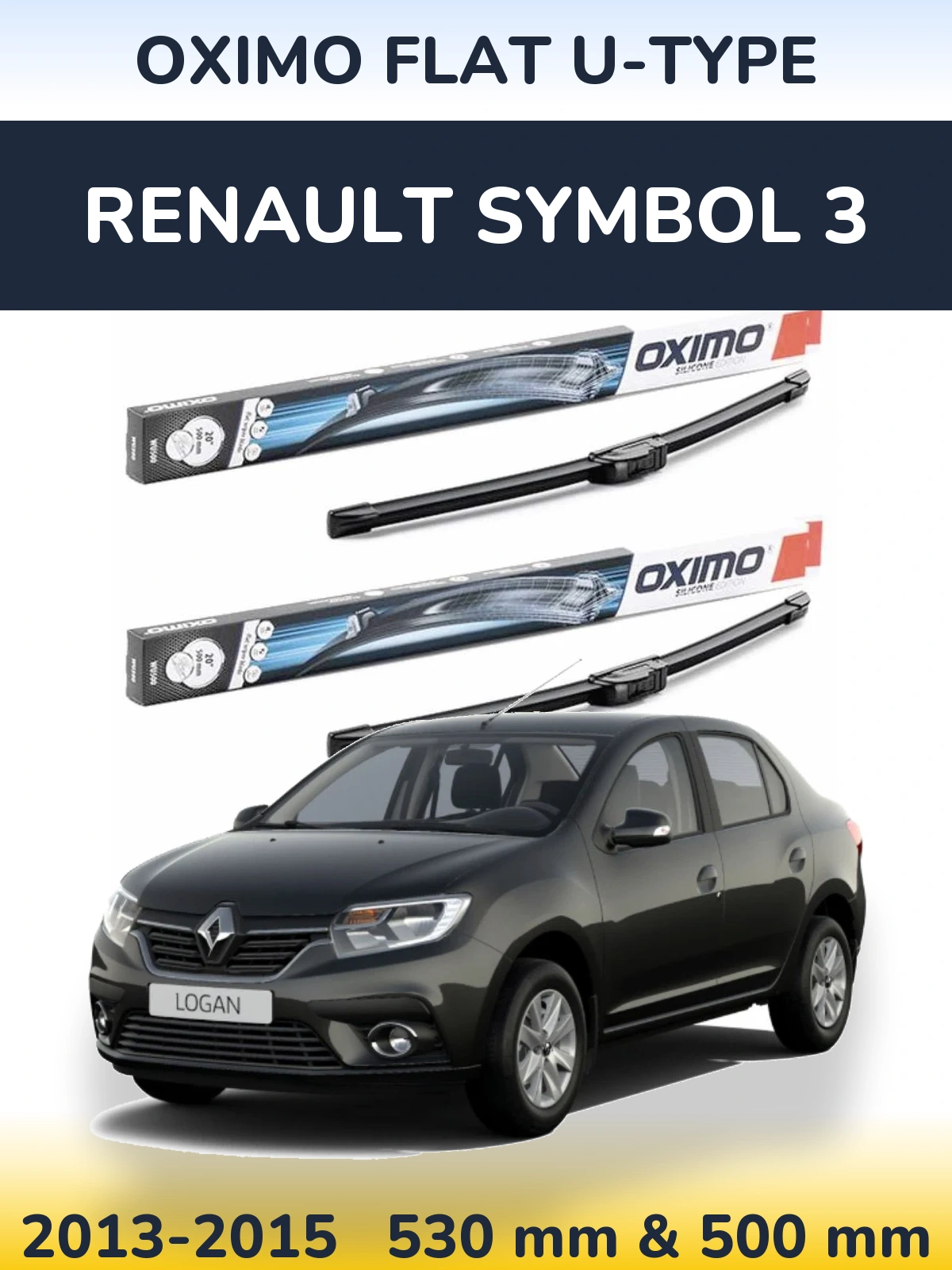 Sada předních stěračů Oximo Flat U-type 530 a 500 mm pro Renault Symbol 3 2013-2015
