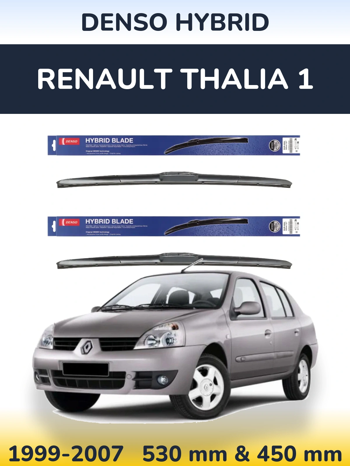 Sada předních stěračů Denso Hybrid 530 a 450 mm pro Renault Thalia 1 1999-2007