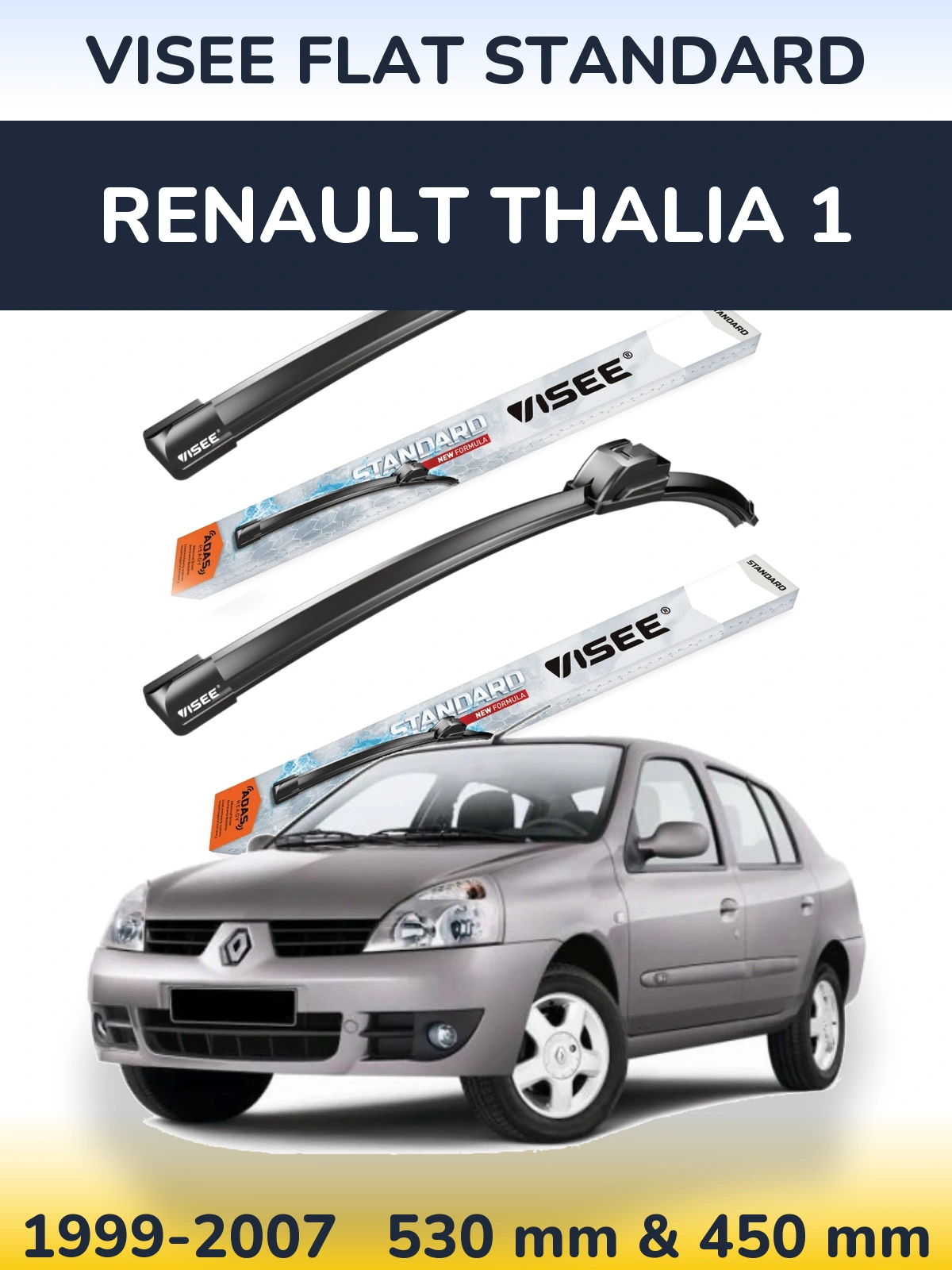 Sada předních stěračů VISEE FLAT STANDARD 530 a 450 mm pro Renault Thalia 1 1999-2007