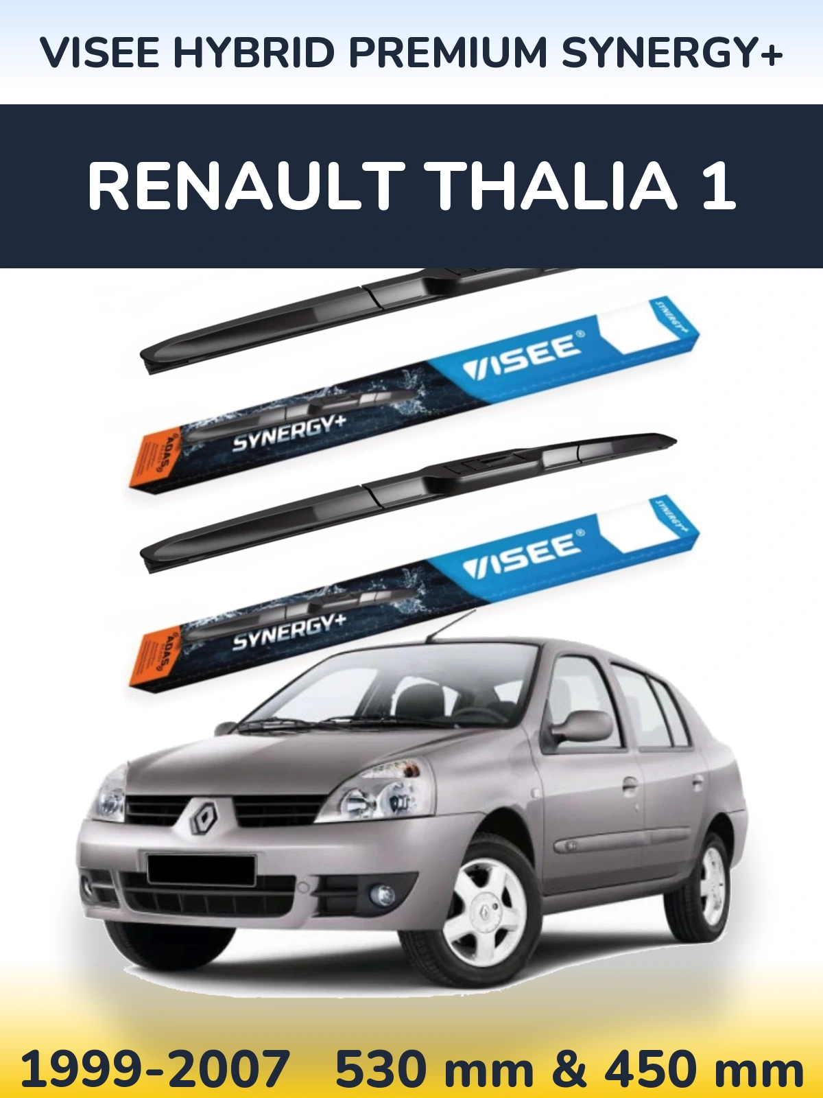 Sada předních stěračů VISEE HYBRID PREMIUM SYNERGY+ 530 a 450 mm pro Renault Thalia 1 1999-2007