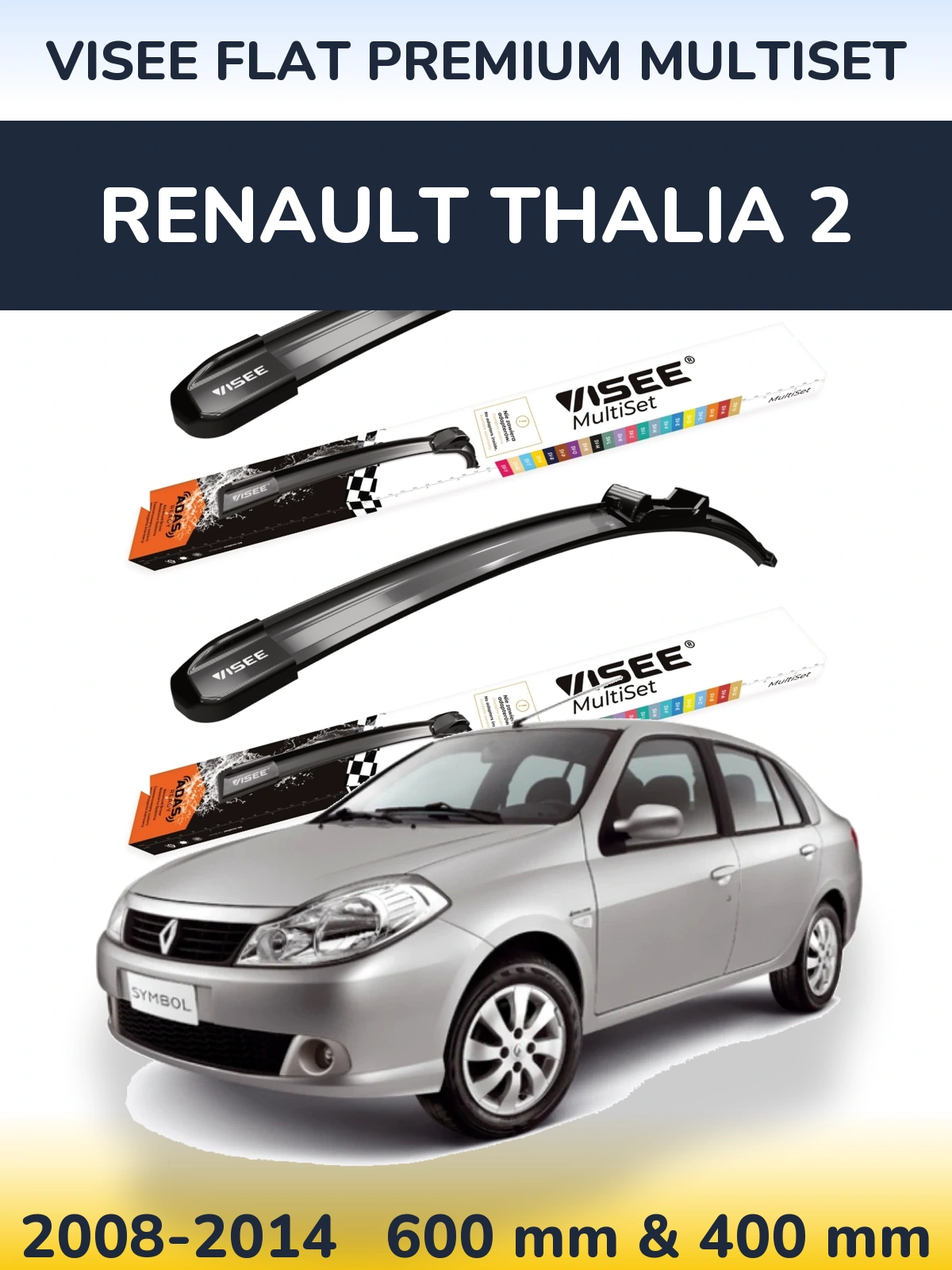 Sada předních stěračů VISEE FLAT PREMIUM MultiSet 600 a 400 mm pro Renault Thalia 2 2008-2014