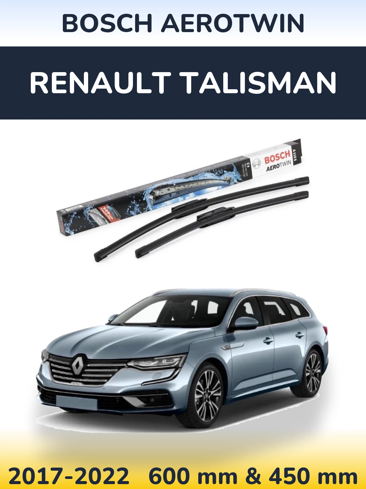 Sada předních stěračů BOSCH AeroTwin 600 a 450 mm pro Renault Talisman 2017-2022