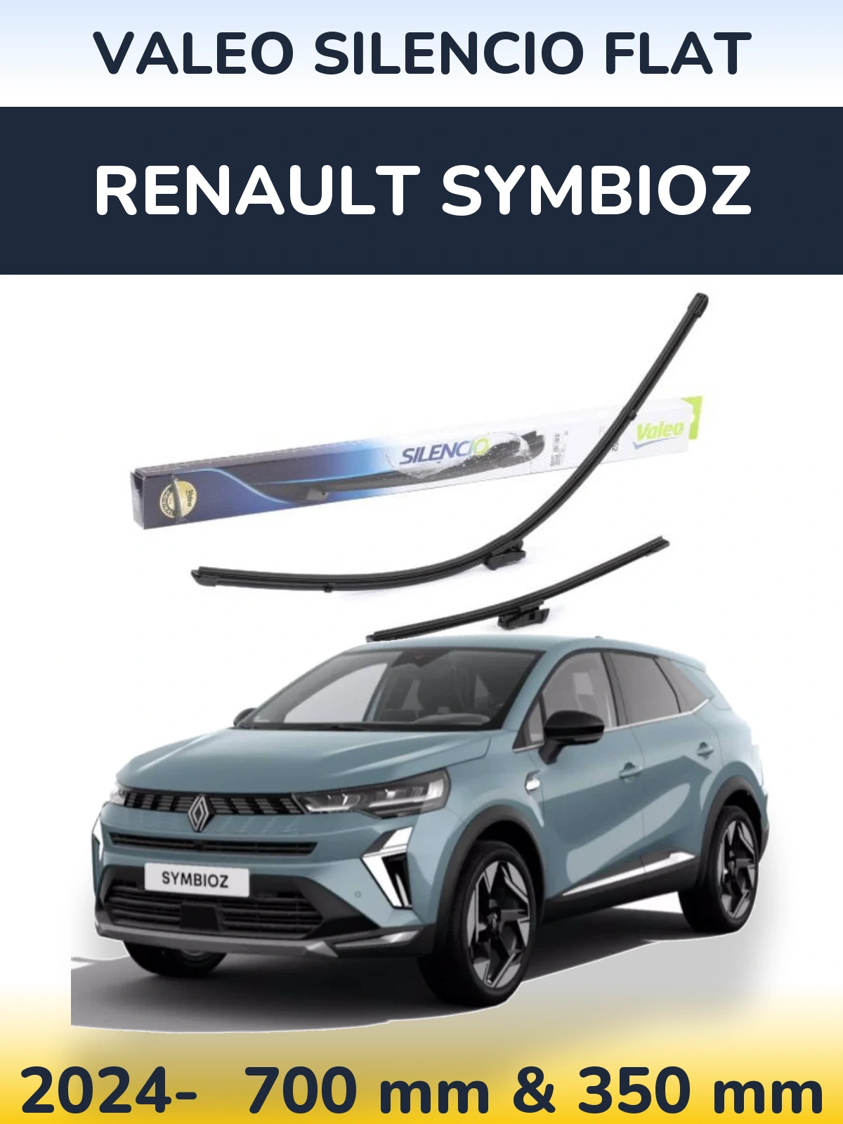 Sada předních stěračů Valeo Silencio Flat 700 a 350 mm pro Renault Symbioz 2024-2026