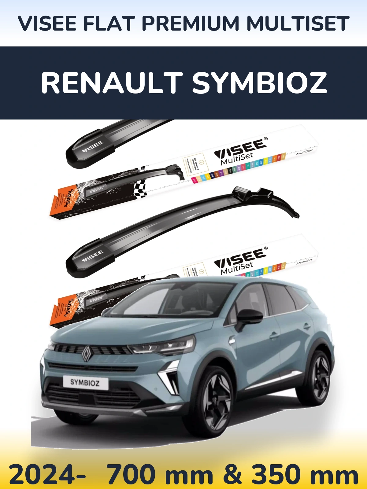 Sada předních stěračů VISEE FLAT PREMIUM MultiSet 700 a 350 mm pro Renault Symbioz 2024-2026