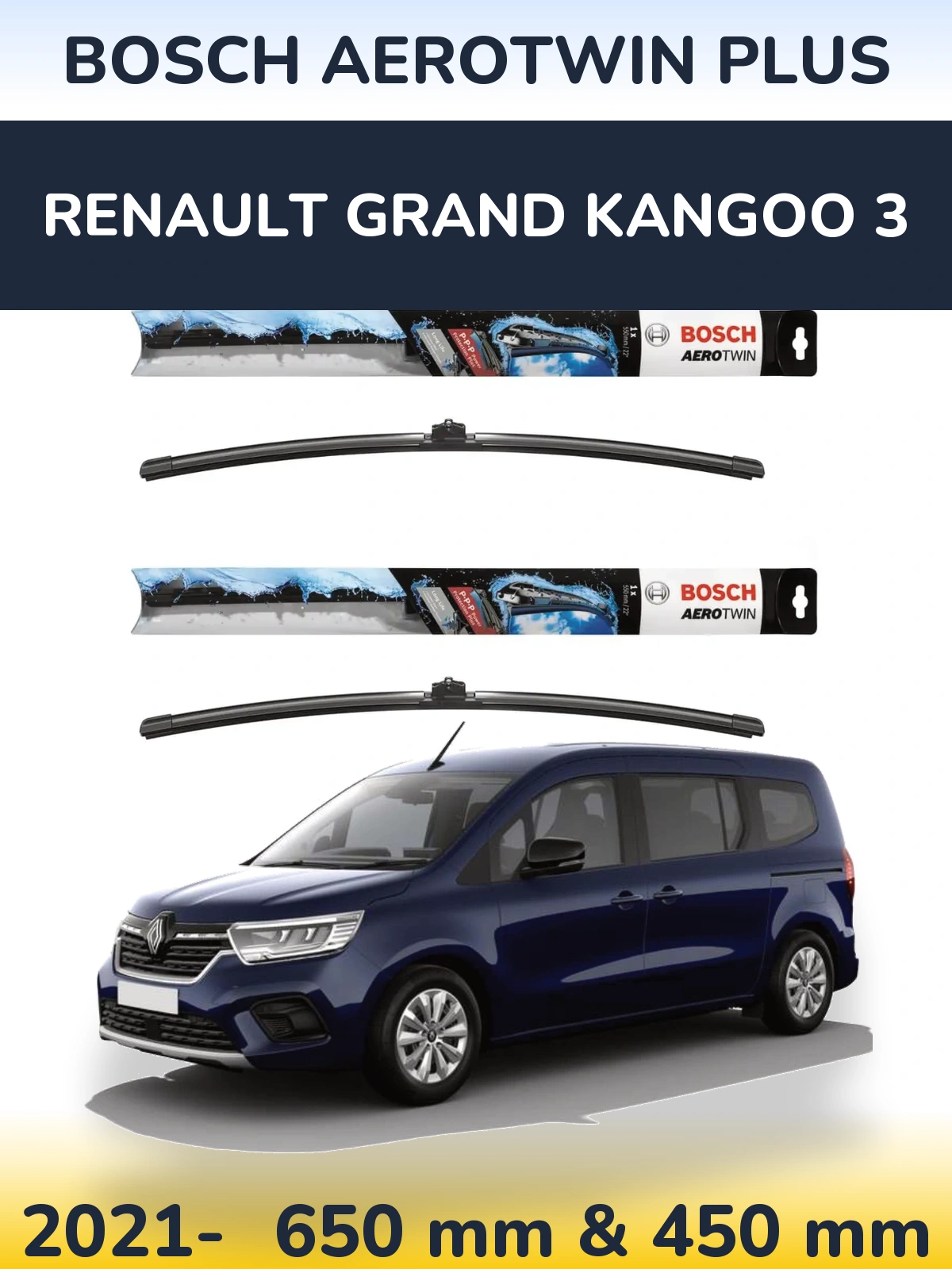 Sada předních stěračů BOSCH AeroTwin Plus 650 a 450 mm pro Renault Grand Kangoo 3 2021-2026