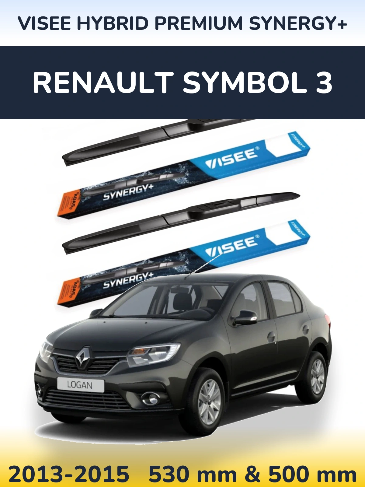 Sada předních stěračů VISEE HYBRID PREMIUM SYNERGY+ 530 a 500 mm pro Renault Symbol 3 2013-2015