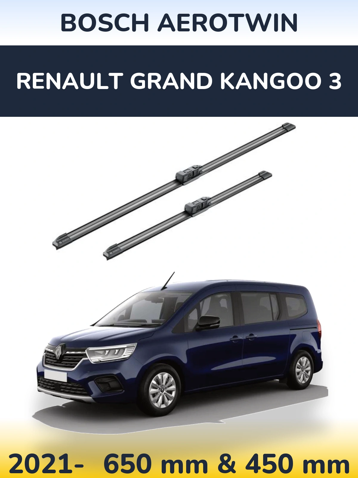 Sada předních stěračů BOSCH AeroTwin 650 a 450 mm pro Renault Grand Kangoo 3 2021-2026