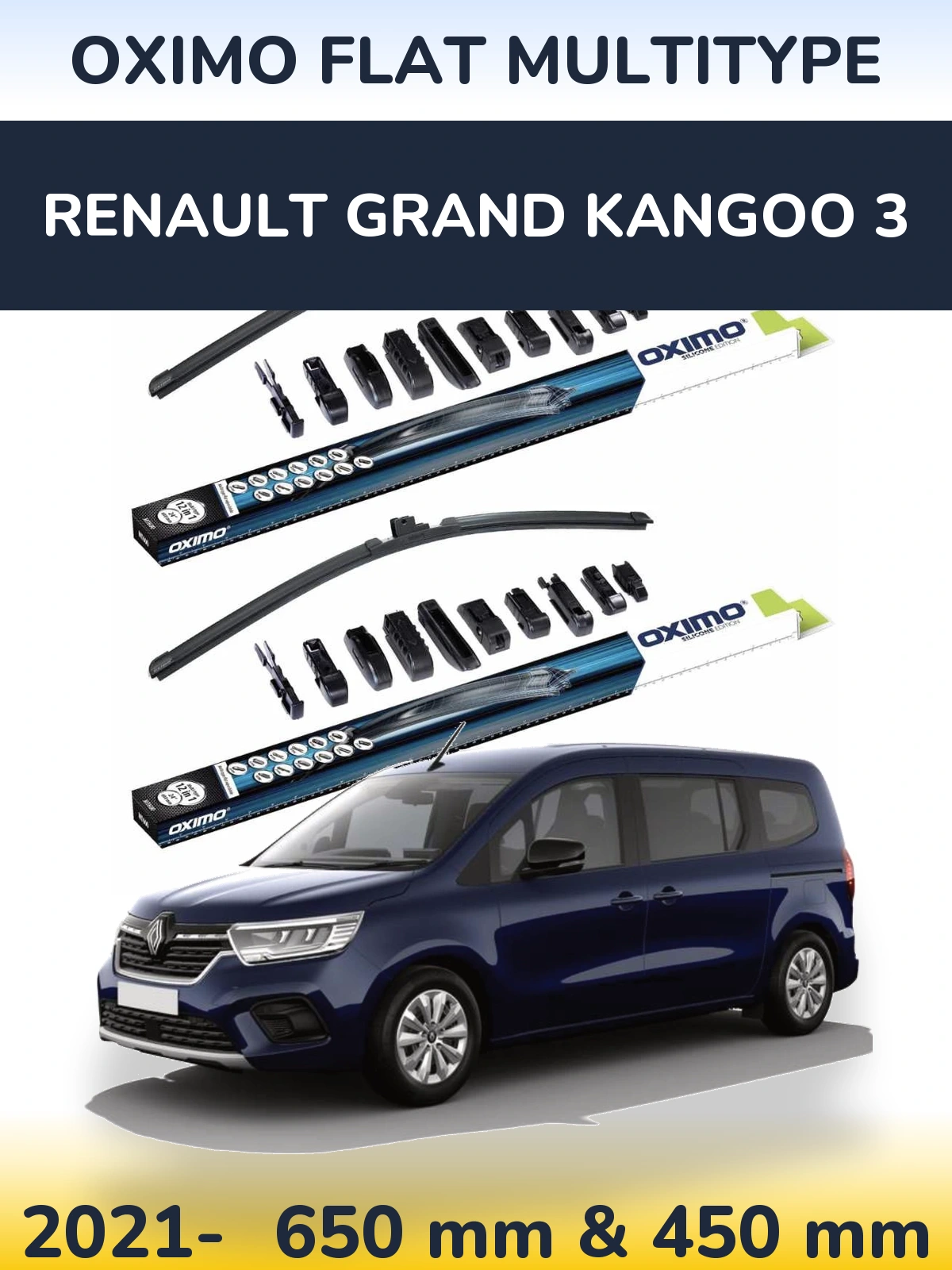 Sada předních stěračů Oximo Flat MultiType 650 a 450 mm pro Renault Grand Kangoo 3 2021-2026
