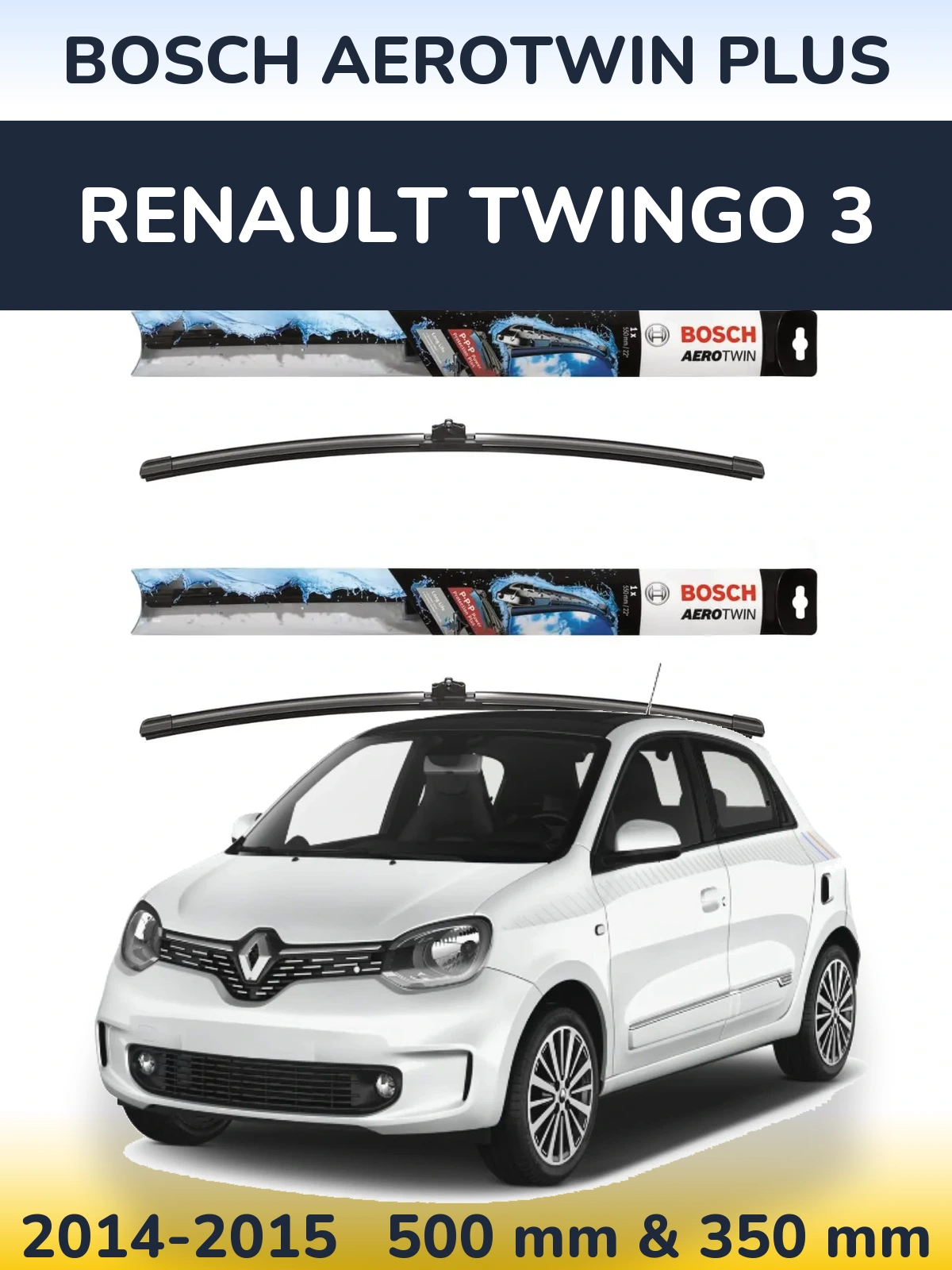 Sada předních stěračů BOSCH AeroTwin Plus 500 a 350 mm pro Renault Twingo 3 2014-2015