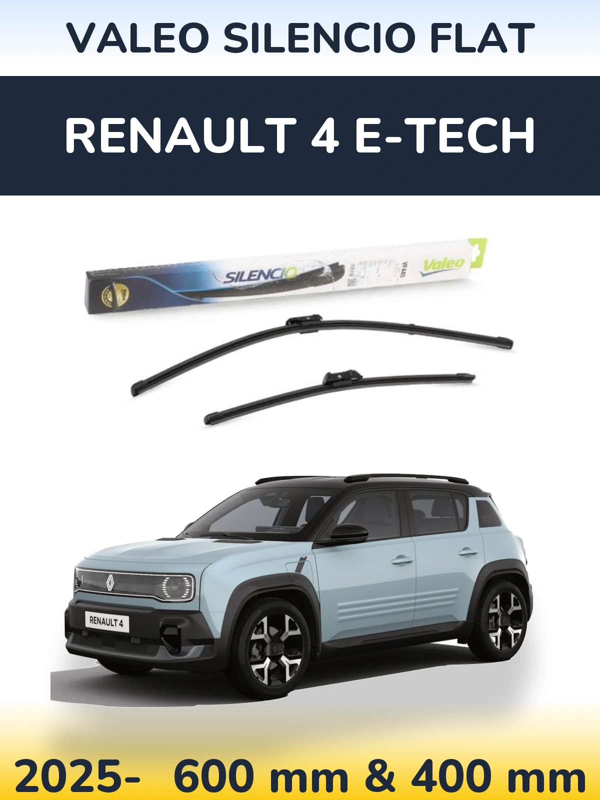Sada předních stěračů Valeo Silencio Flat 600 a 400 mm pro Renault 4 E-Tech 2025-2026