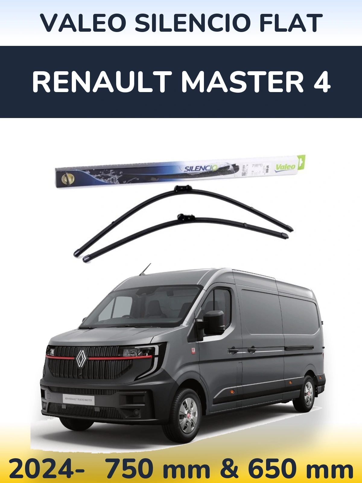 Sada předních stěračů Valeo Silencio Flat 750 a 650 mm pro Renault Master 4 2024-2026