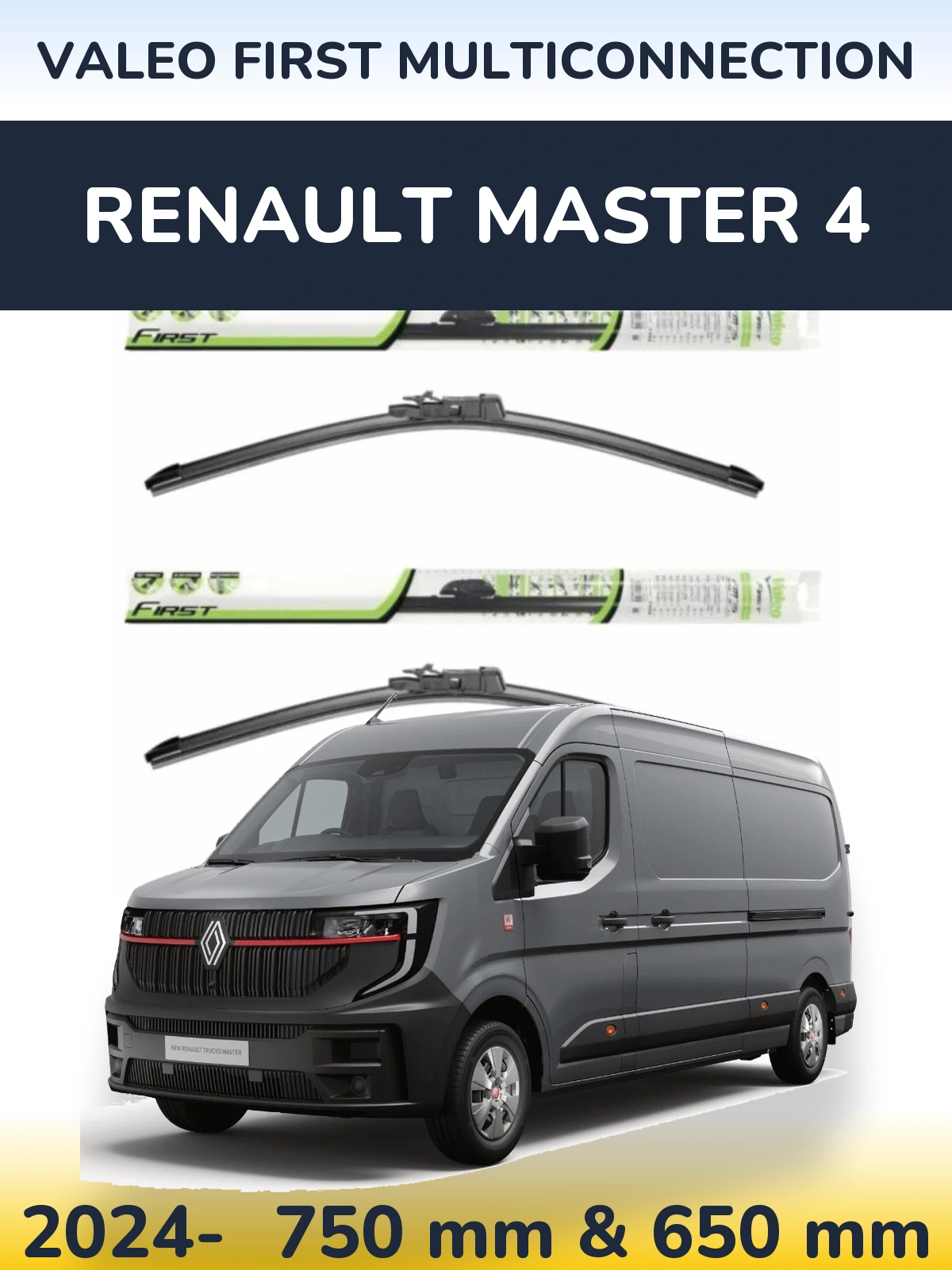 Комплект передніх щіток Valeo First MultiConnection 750 & 650 мм для Renault Master 4 2024-2026