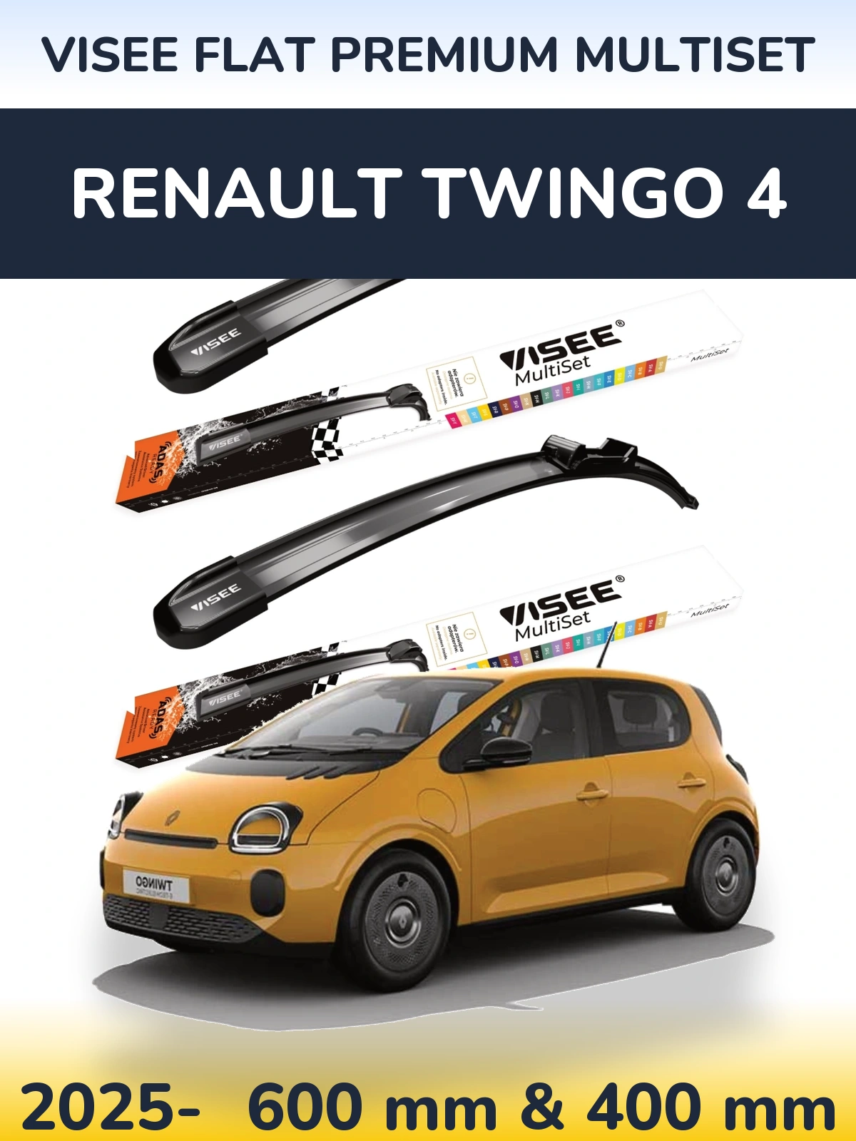 Комплект передніх щіток VISEE FLAT PREMIUM MultiSet 600 & 400 мм для Renault Twingo 4 2025-2026