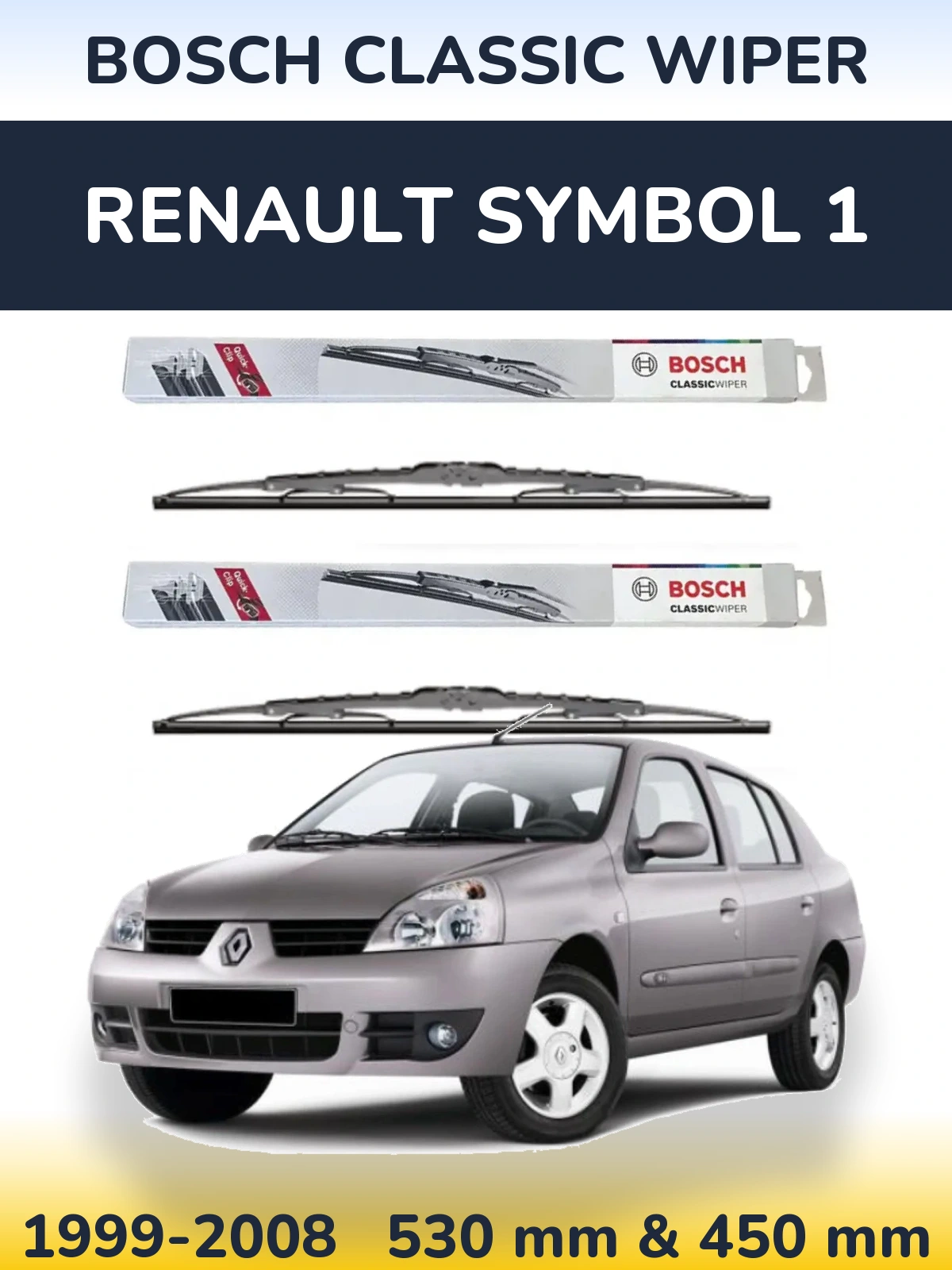 Sada předních stěračů BOSCH Classic Wiper 530 a 450 mm pro Renault Symbol 1 1999-2008