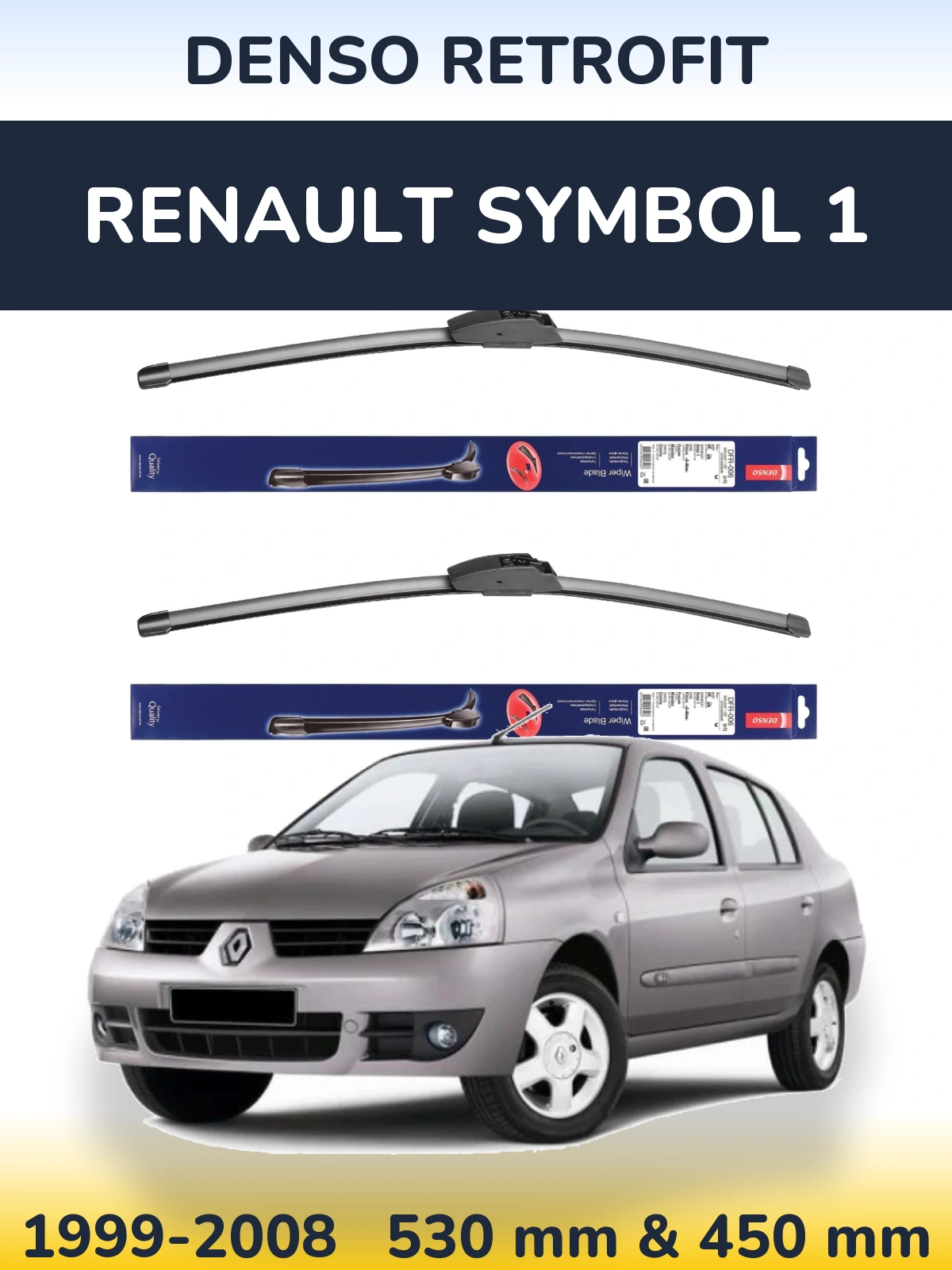 Sada předních stěračů Denso Retrofit 530 a 450 mm pro Renault Symbol 1 1999-2008
