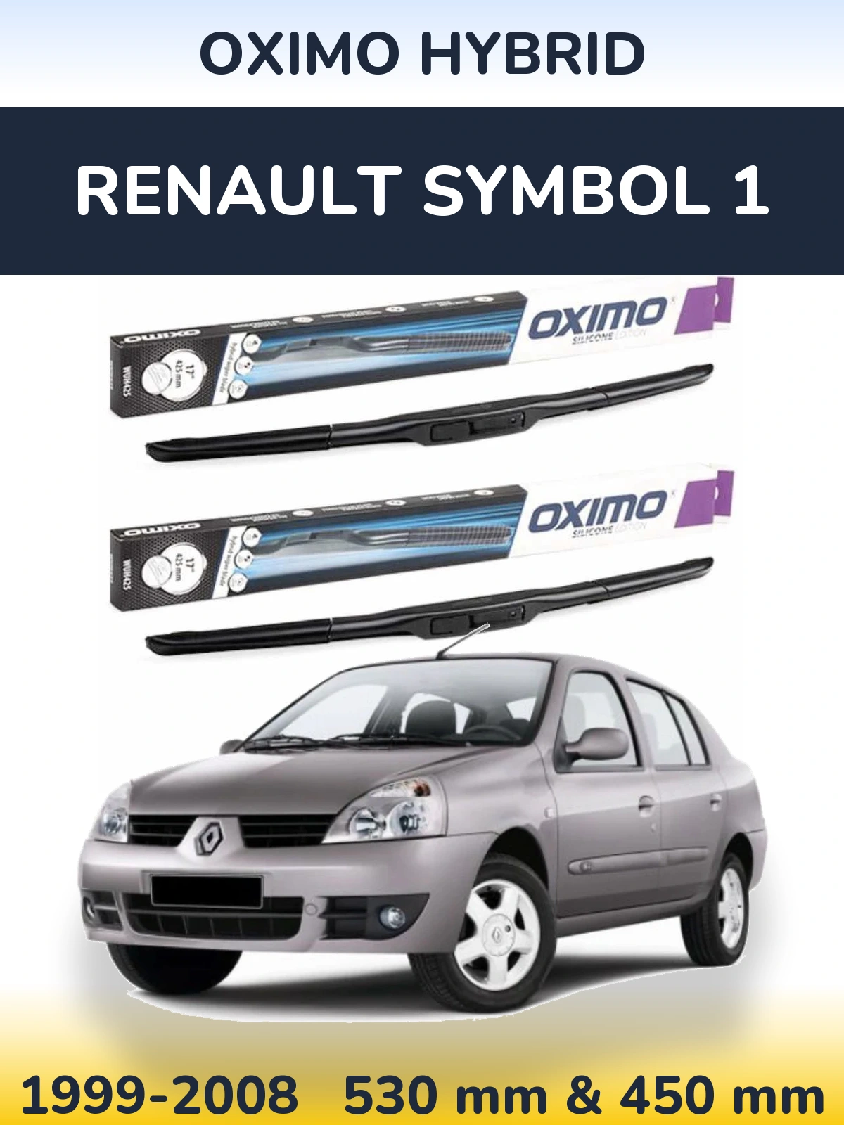 Sada předních stěračů Oximo Hybrid 530 a 450 mm pro Renault Symbol 1 1999-2008