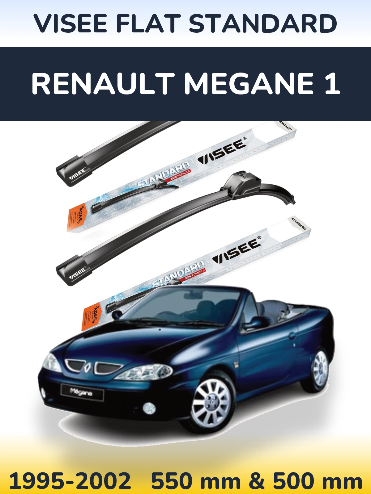 Sada předních stěračů VISEE FLAT STANDARD 550 a 500 mm pro Renault Megane 1 1995-2002