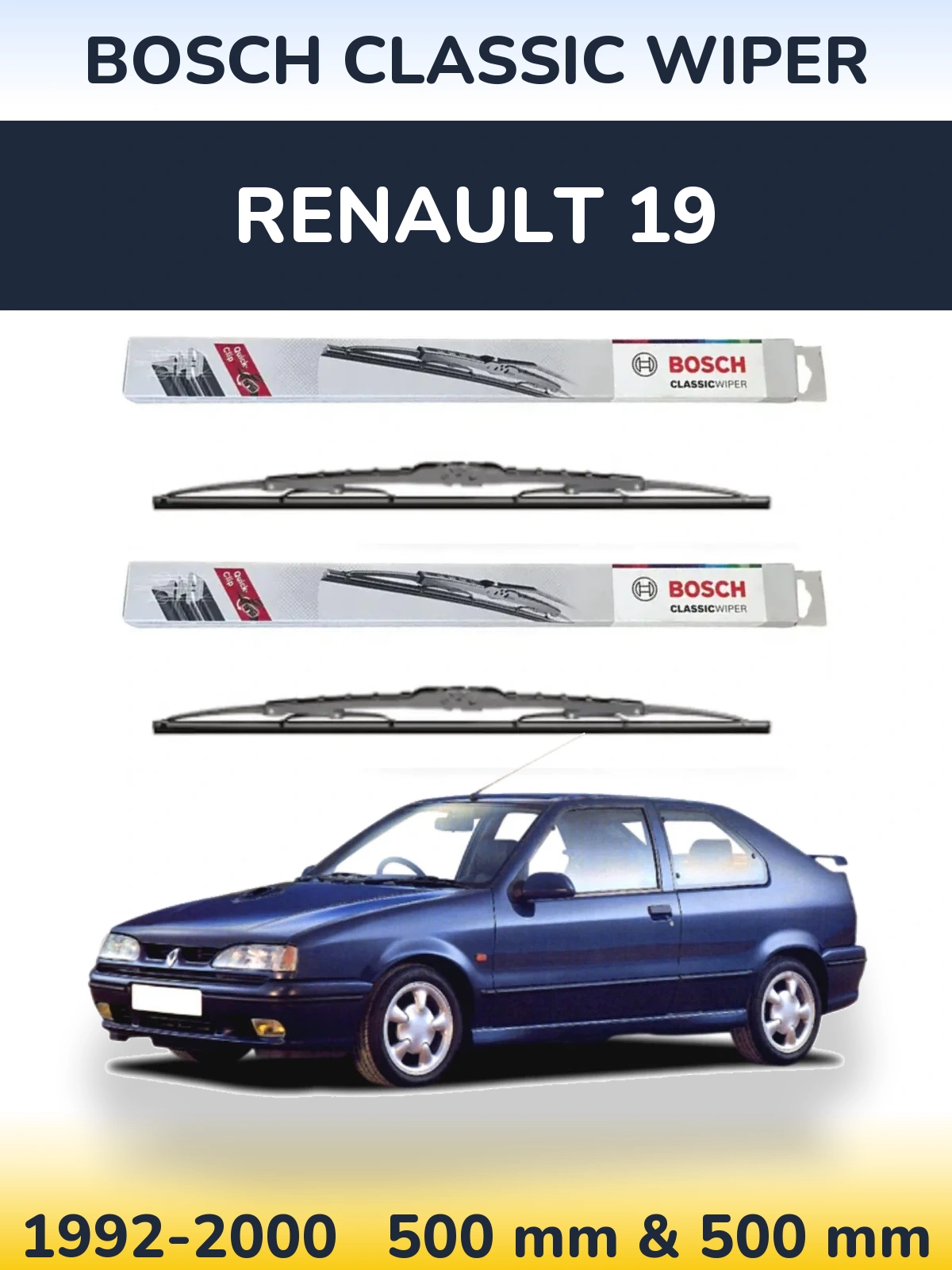 Sada předních stěračů BOSCH Classic Wiper 500 a 500 mm pro Renault 19 1992-2000