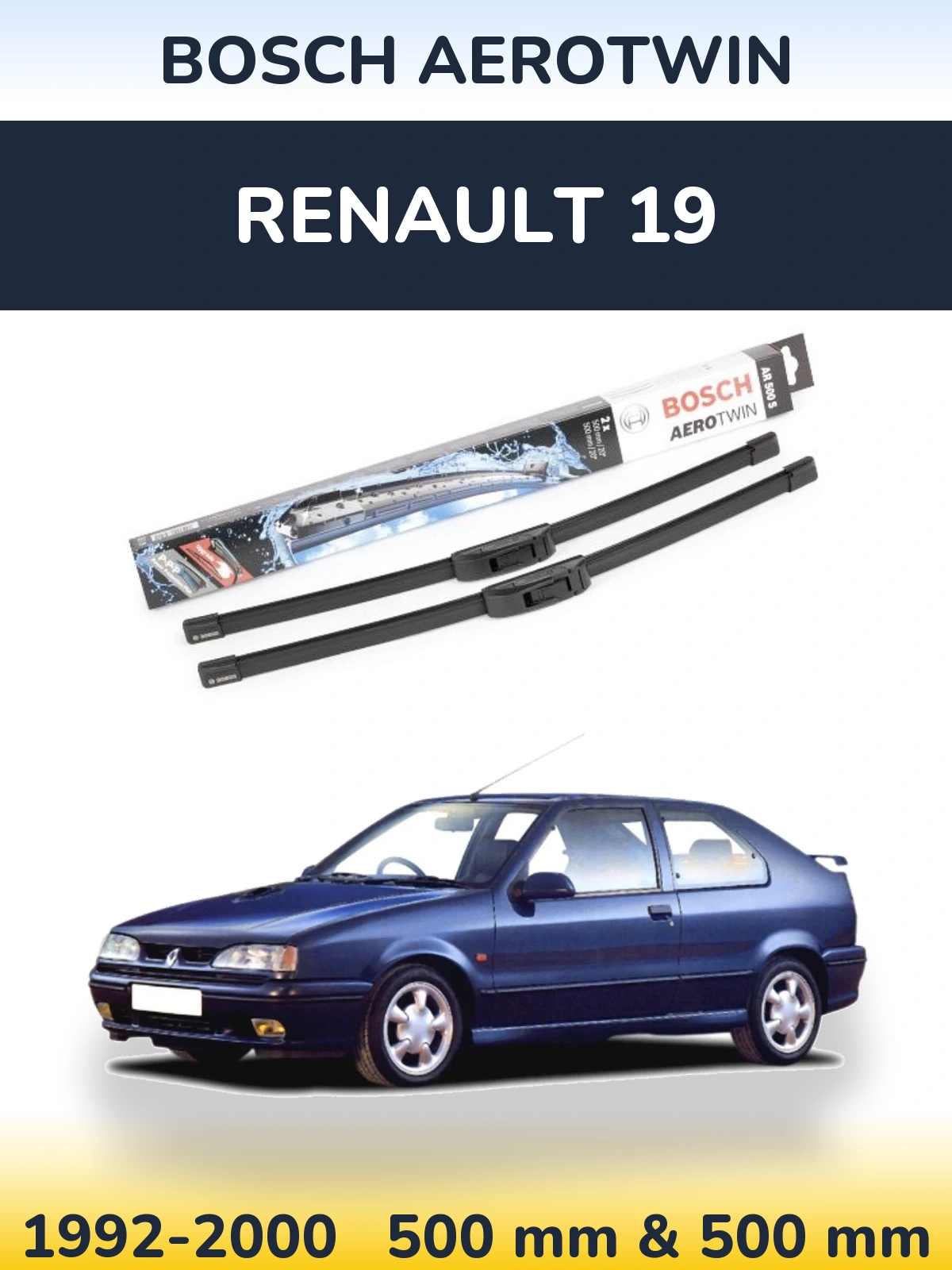 Sada předních stěračů BOSCH AeroTwin 500 a 500 mm pro Renault 19 1992-2000