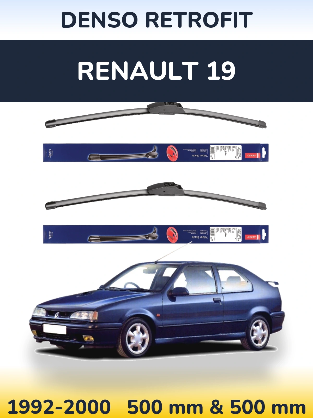 Sada předních stěračů Denso Retrofit 500 a 500 mm pro Renault 19 1992-2000