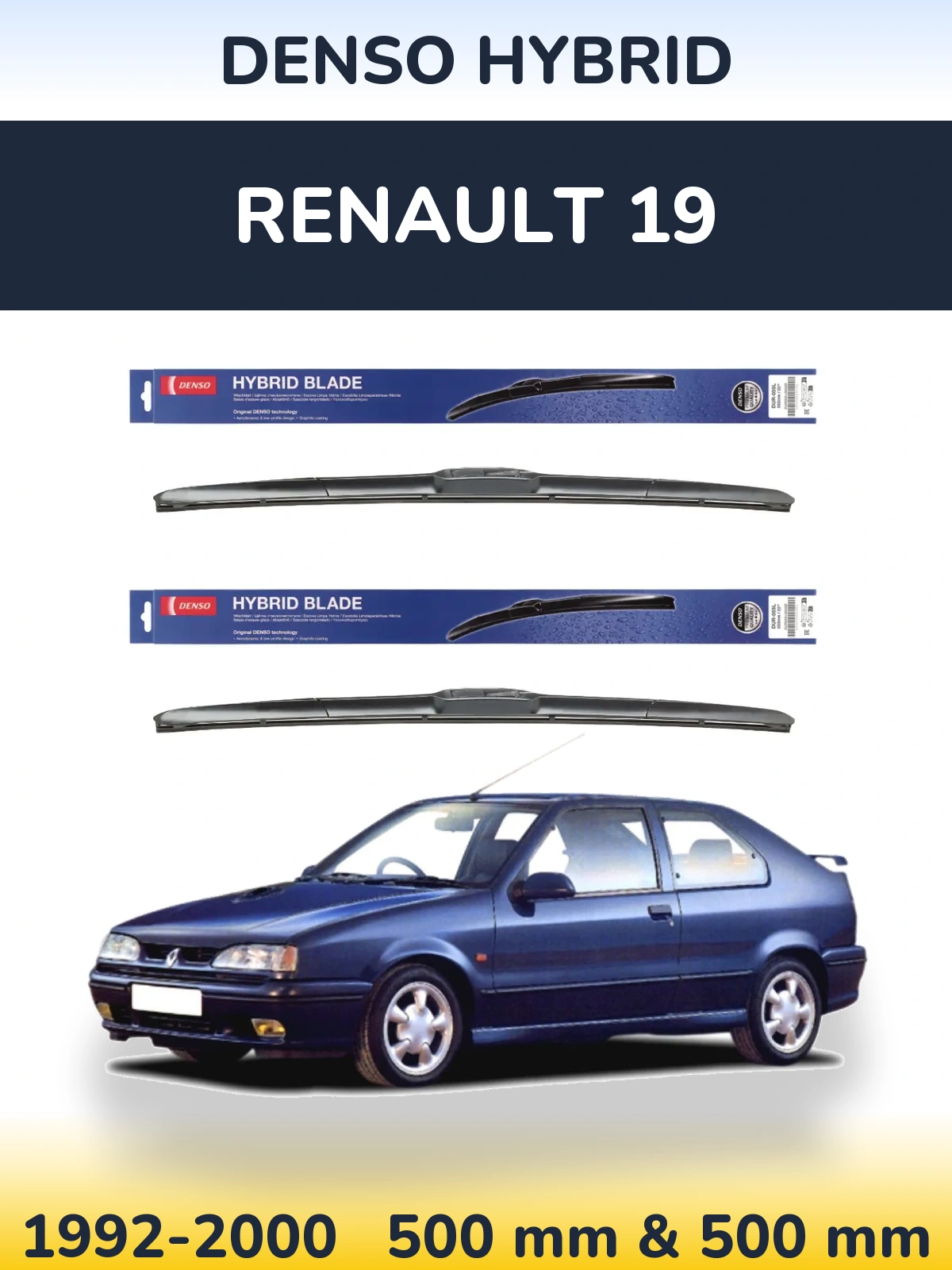 Комплект передніх щіток Denso Hybrid 500 & 500 мм для Renault 19 1992-2000