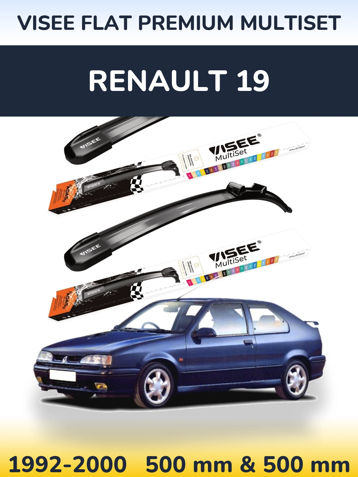 Sada předních stěračů VISEE FLAT PREMIUM MultiSet 500 a 500 mm pro Renault 19 1992-2000
