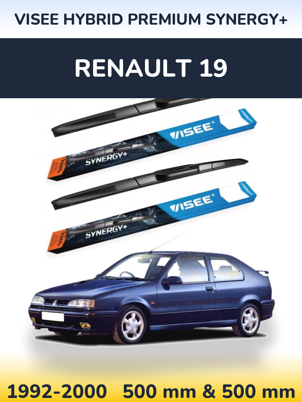 Комплект передніх щіток VISEE HYBRID PREMIUM SYNERGY+ 500 & 500 мм для Renault 19 1992-2000
