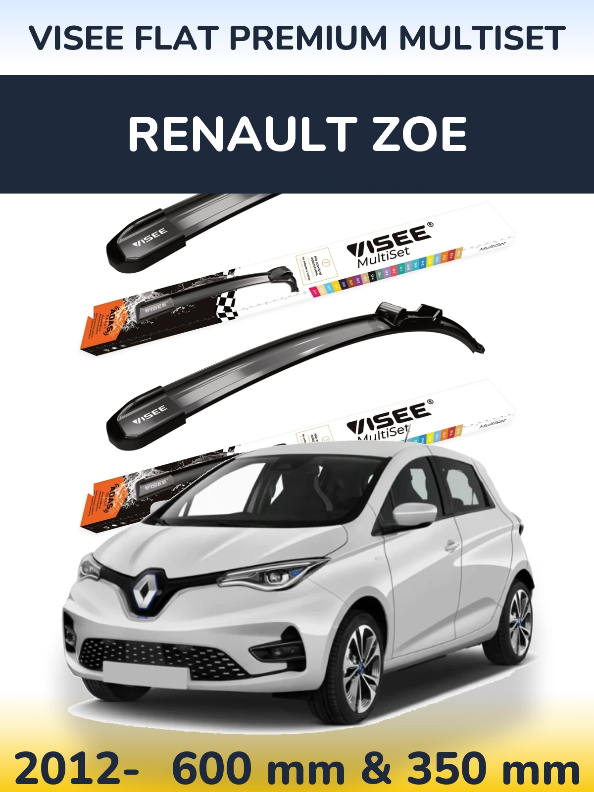 Sada předních stěračů VISEE FLAT PREMIUM MultiSet 600 a 350 mm pro Renault Zoe 2012-2026