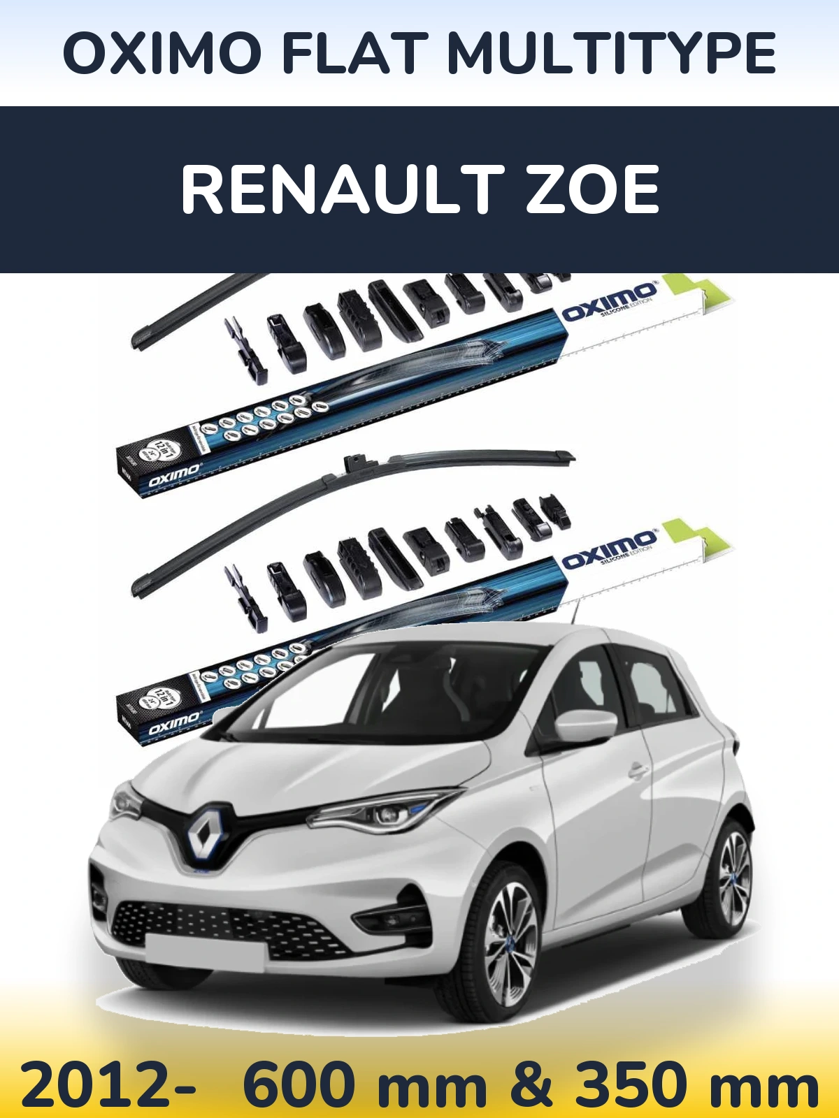 Комплект передніх щіток Oximo Flat MultiТипe 600 & 350 мм для Renault Zoe 2012-2026
