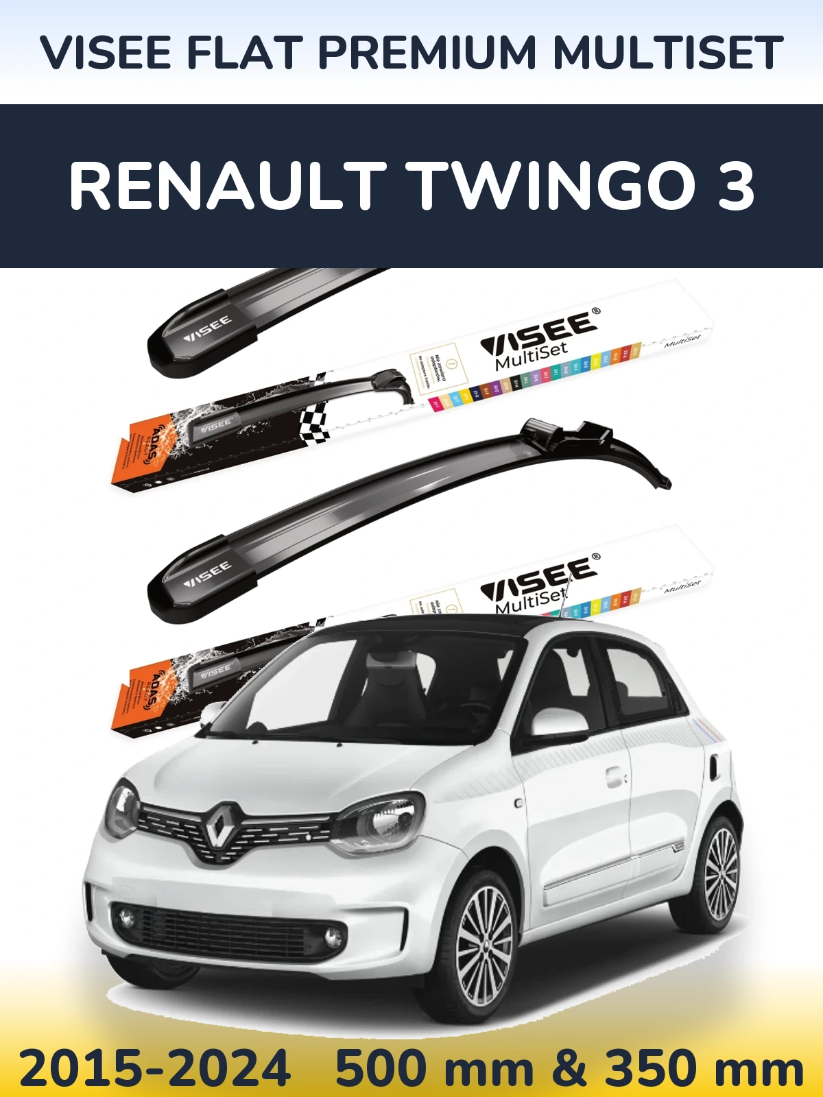 Sada předních stěračů VISEE FLAT PREMIUM MultiSet 500 a 350 mm pro Renault Twingo 3 2015-2024
