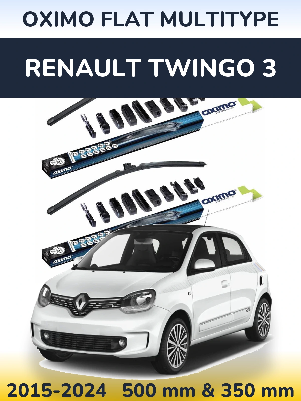 Sada předních stěračů Oximo Flat MultiType 500 a 350 mm pro Renault Twingo 3 2015-2024