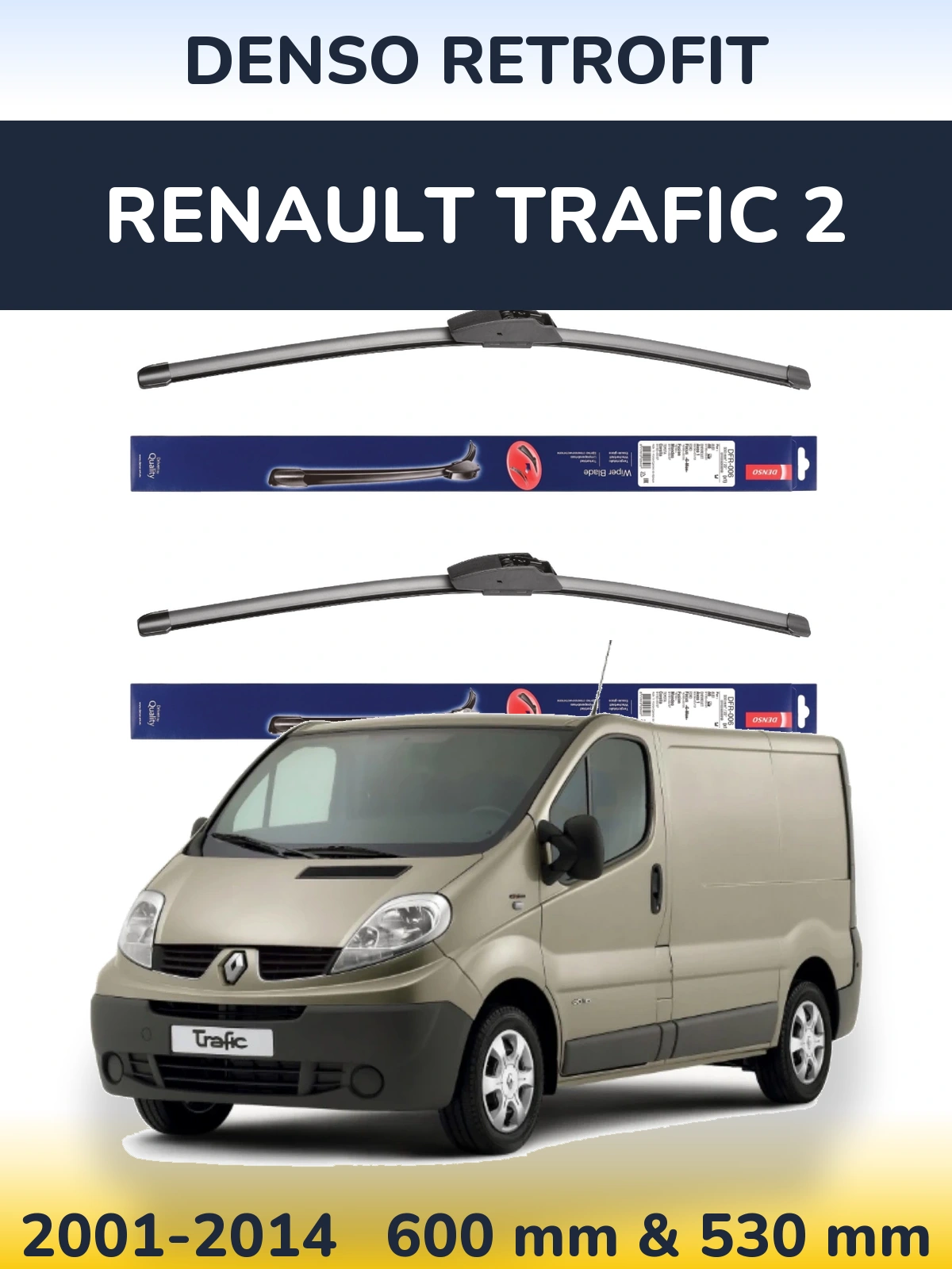 Sada předních stěračů Denso Retrofit 600 a 530 mm pro Renault Trafic 2 2001-2014