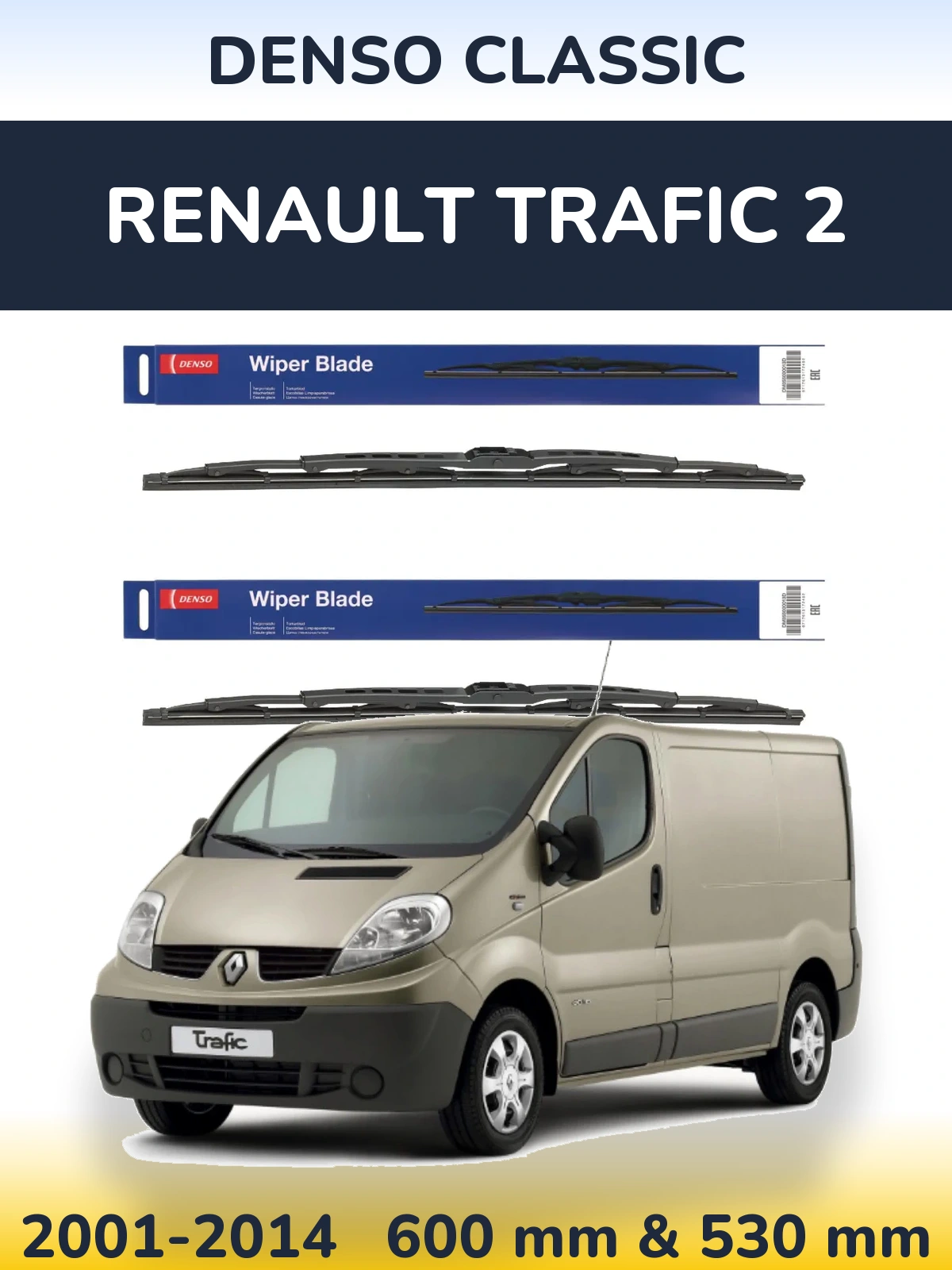 Sada předních stěračů Denso Classic 600 a 530 mm pro Renault Trafic 2 2001-2014