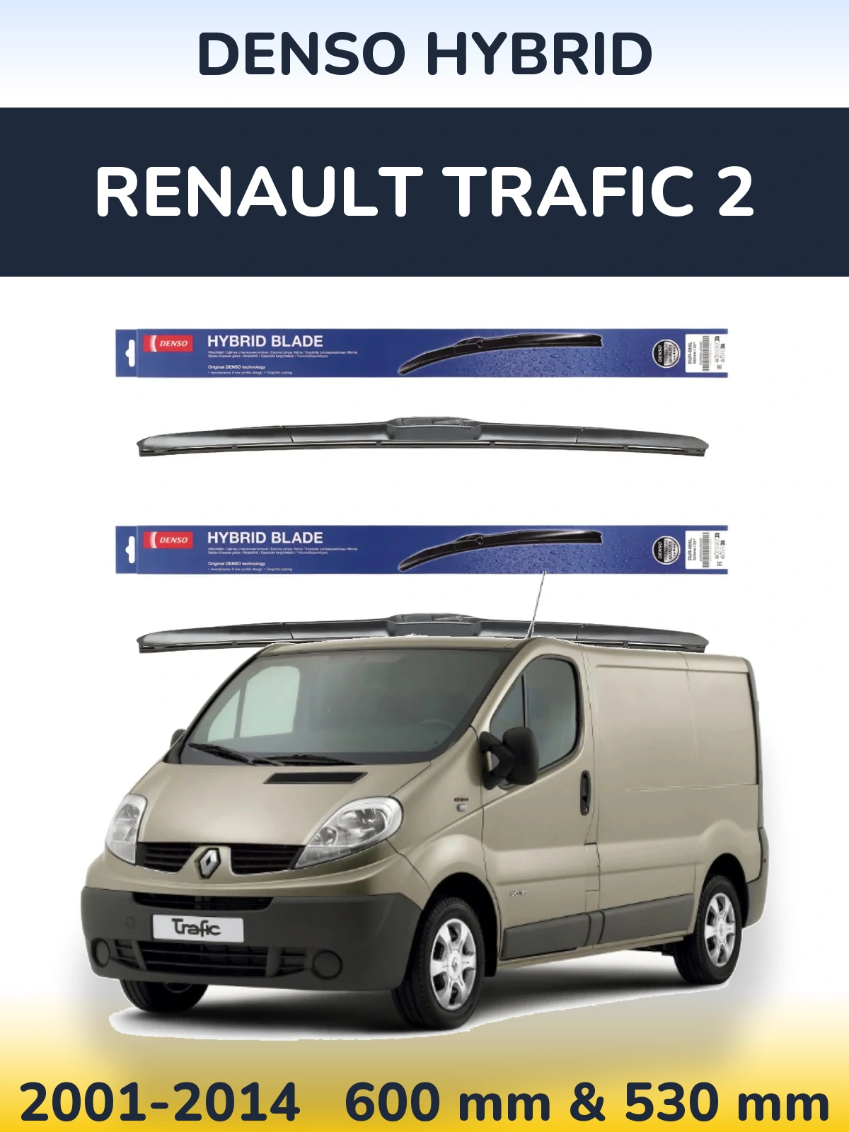 Sada předních stěračů Denso Hybrid 600 a 530 mm pro Renault Trafic 2 2001-2014