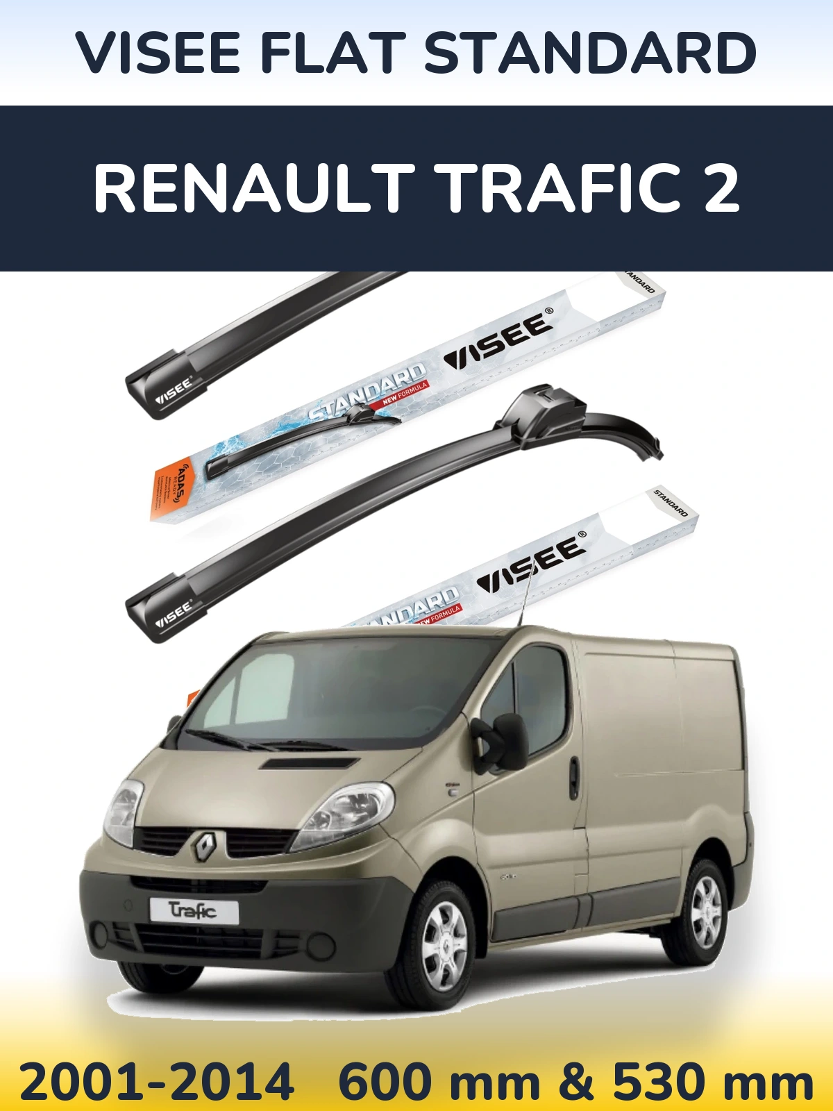 Sada předních stěračů VISEE FLAT STANDARD 600 a 530 mm pro Renault Trafic 2 2001-2014