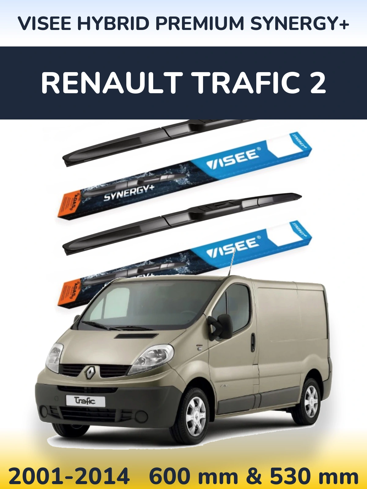 Комплект передніх щіток VISEE HYBRID PREMIUM SYNERGY+ 600 & 530 мм для Renault Trafic 2 2001-2014